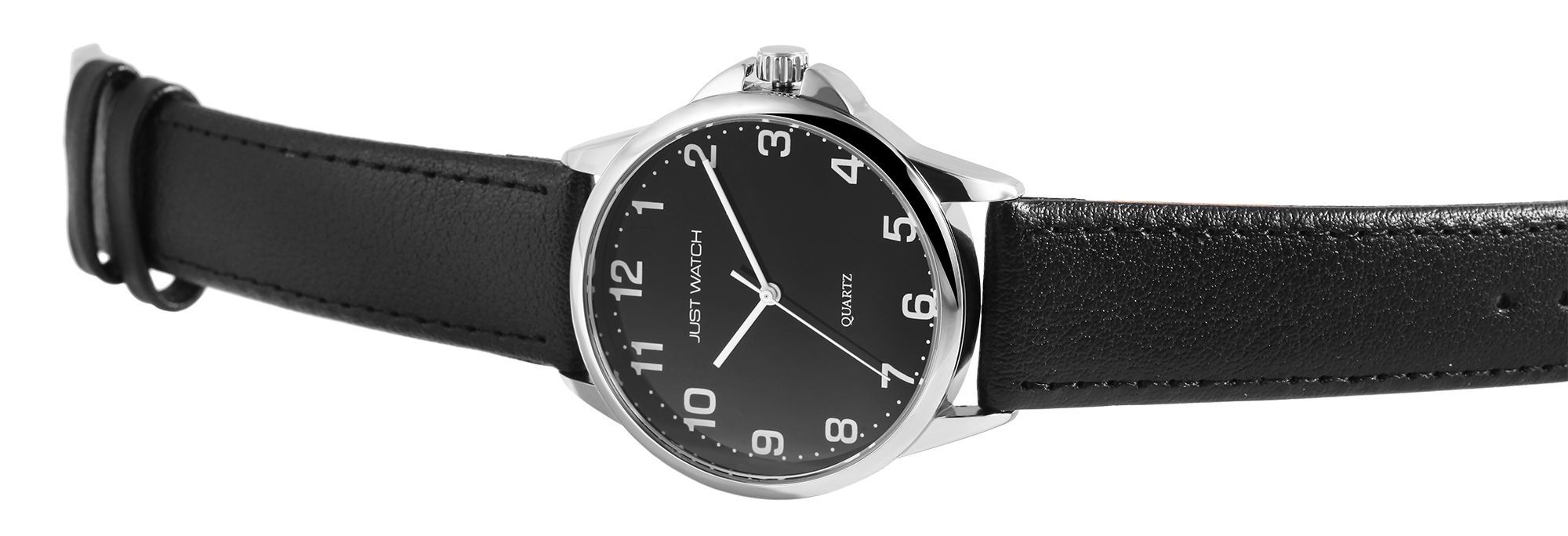 Just Watch "Bernard" Herrenuhr Ø 39 mm, Echtlederband, schwarz/ silberfarben/ schwarz