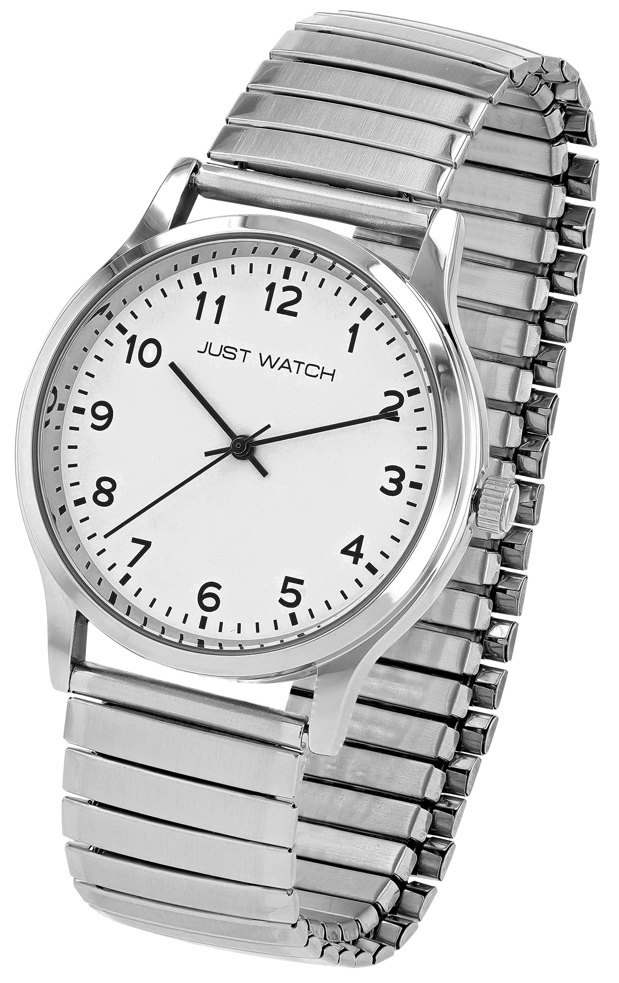 Just Watch "Ferdinand" Herrenuhr Ø 39 mm mit Edelstahl Zugband, silberfarben/ weiß