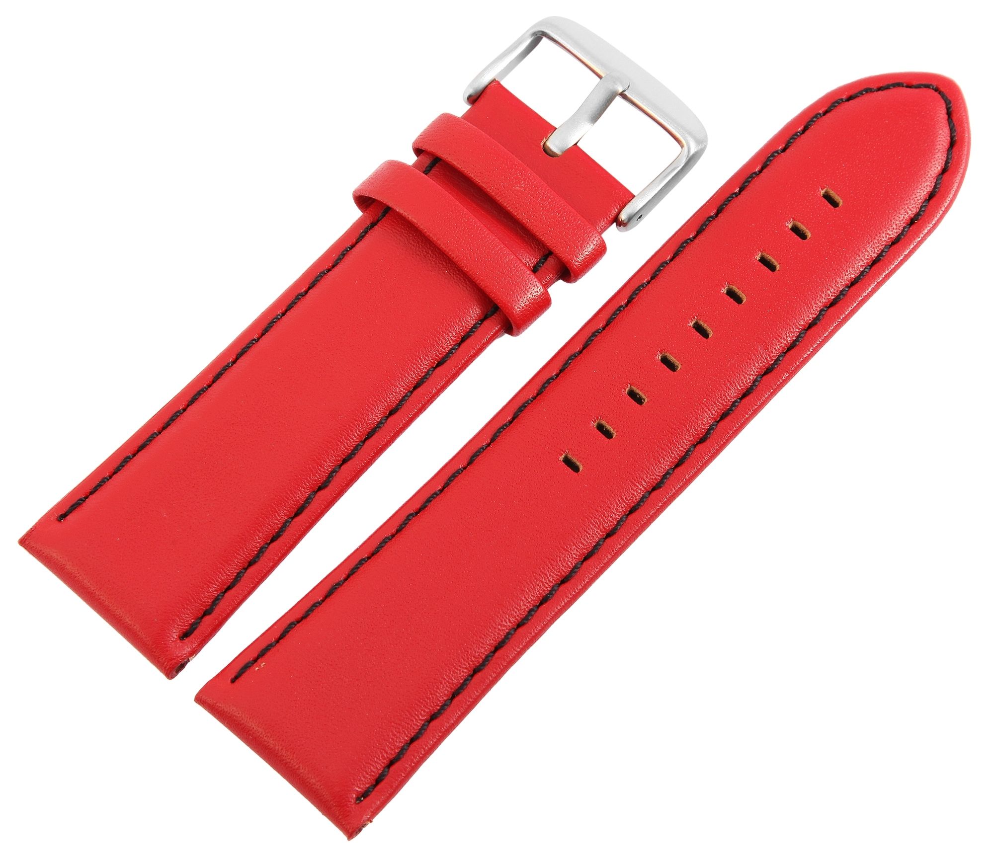 Echtleder-Uhrenarmband, rot, schwarze Naht, 26 mm