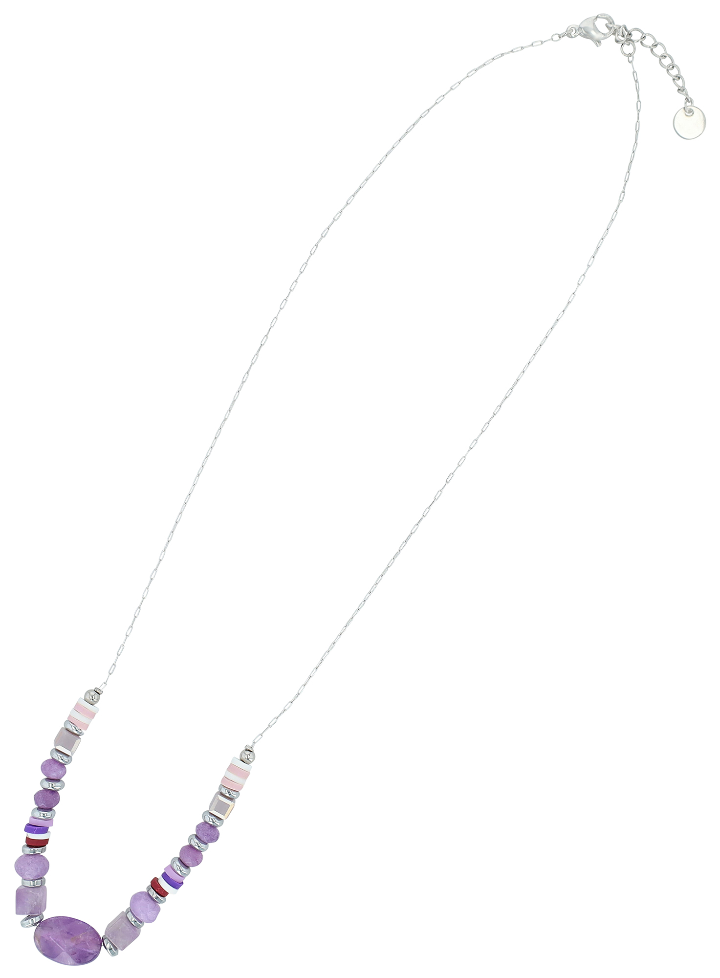 "Lowyse" Edelstahlkette mit Naturstein (Amethyst) 42 + 3 cm