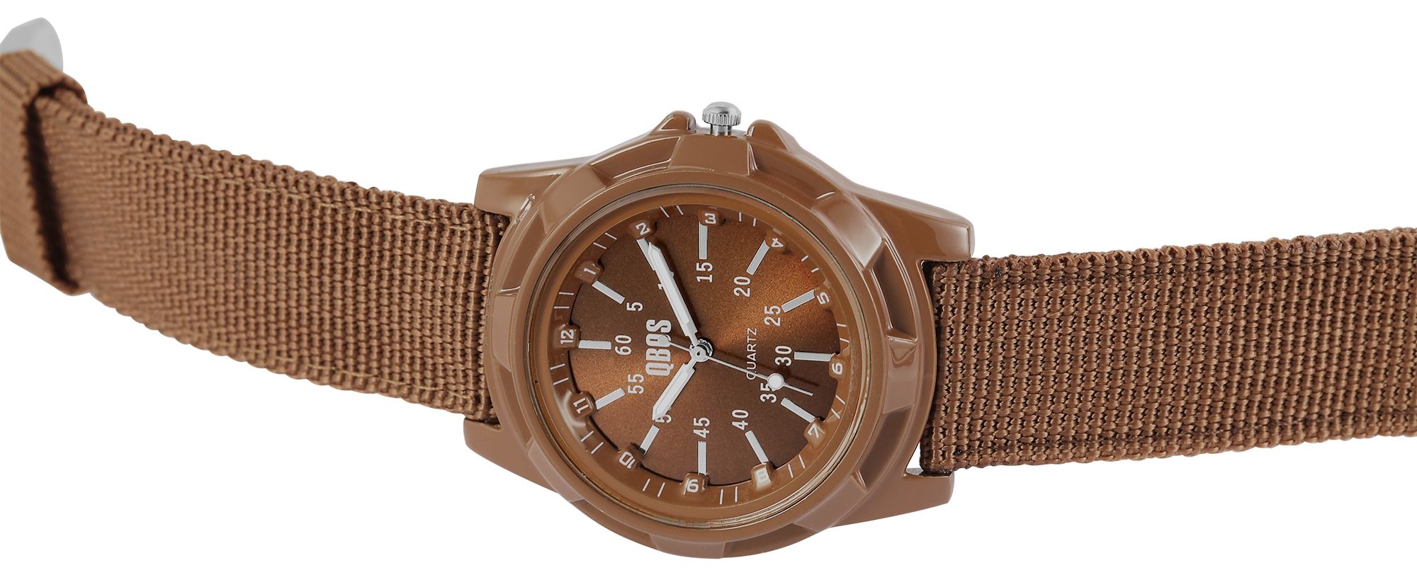 QBOS Herrenuhr mit Textilarmband, braun