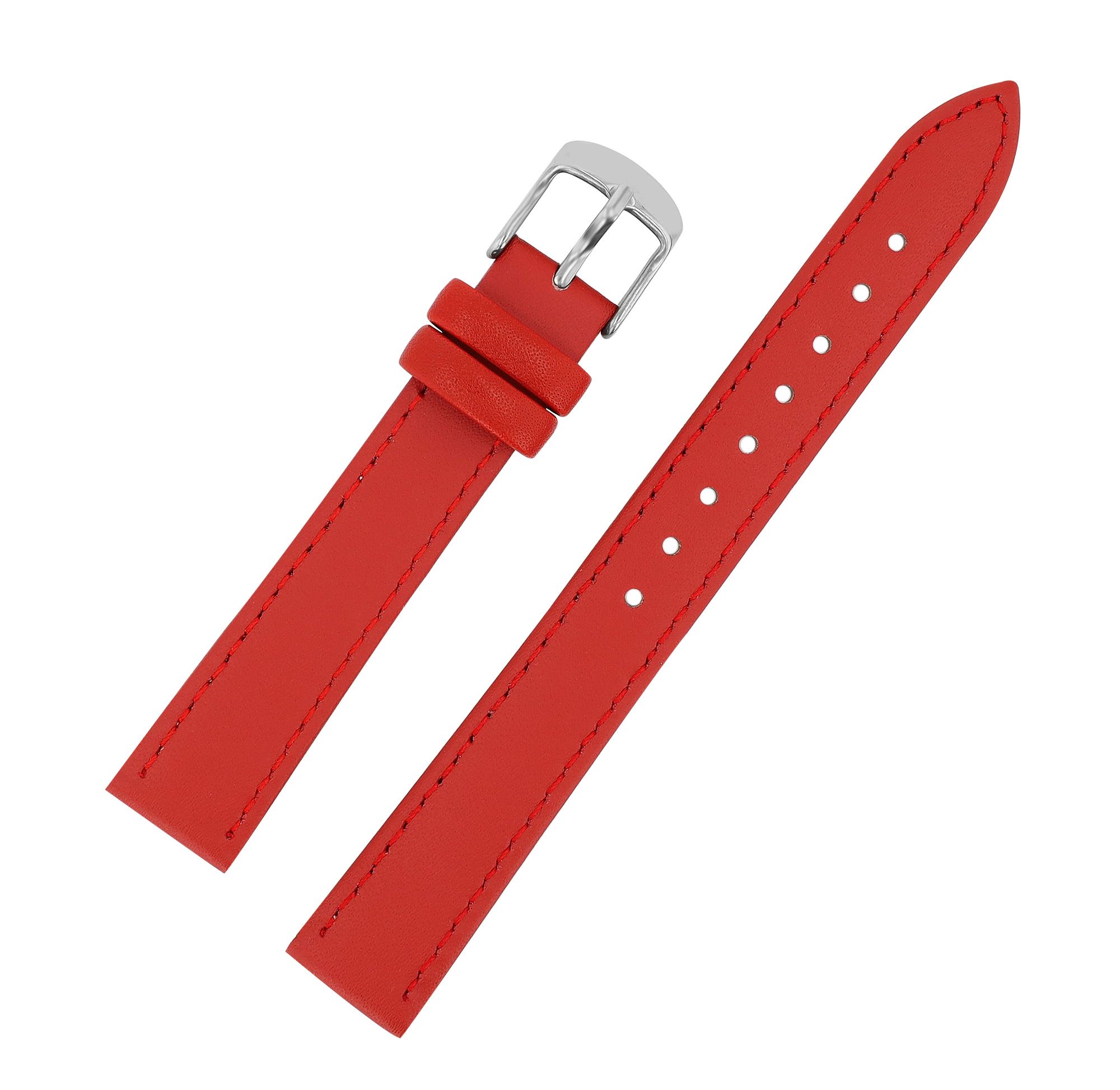 Echtleder-Uhrenarmband, rot/ silberfarben, 10 mm