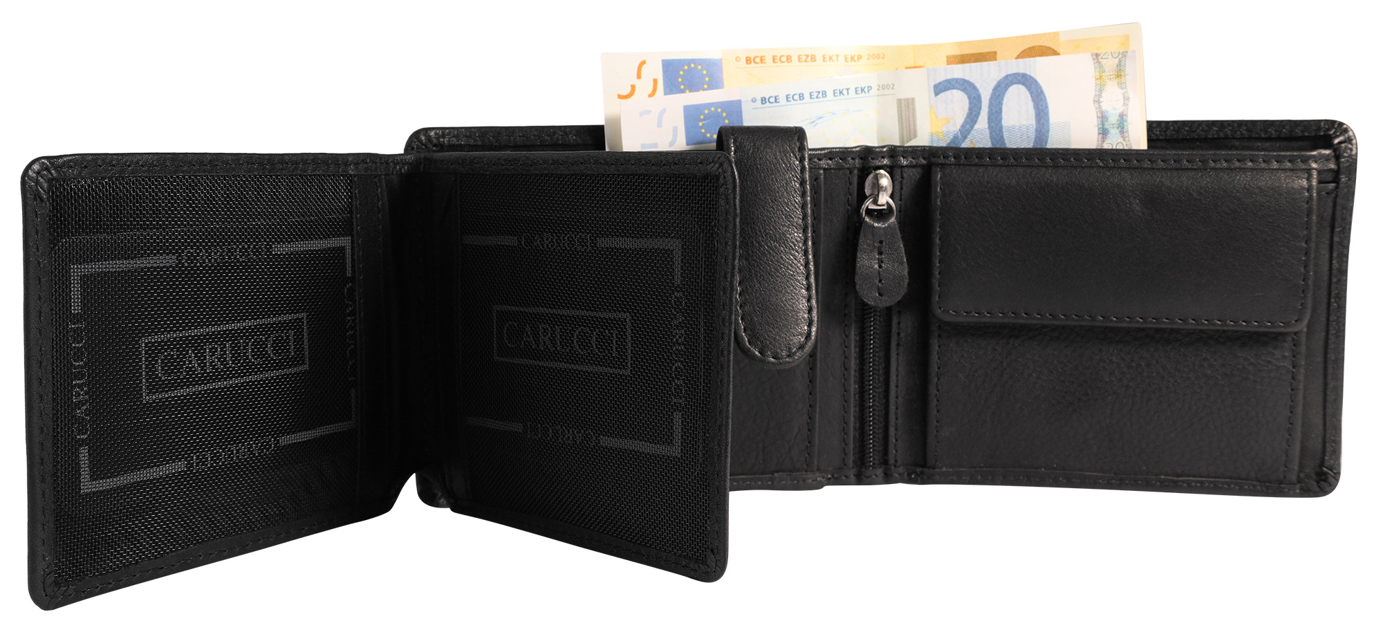 Carucci Echtleder (Bonanza) Geldbörse mit Box, RFID, Querformat, schwarz/ braun