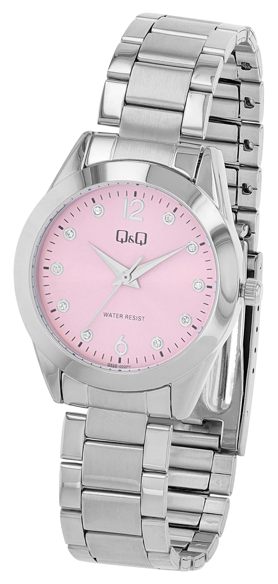 Q&Q Damenuhr mit Edelstahlband, Ø 34 mm, silberfarben/ rosa