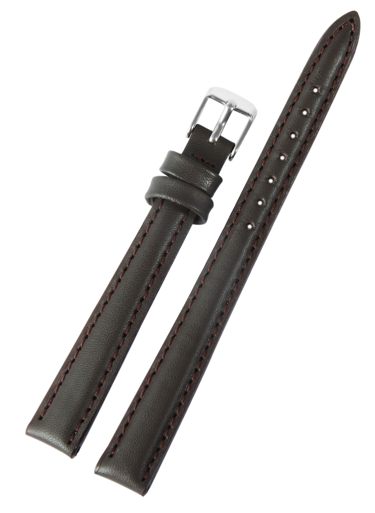 Echtleder-Uhrenarmband, dunkelbraun, gepolstert/ Naht, 12 mm