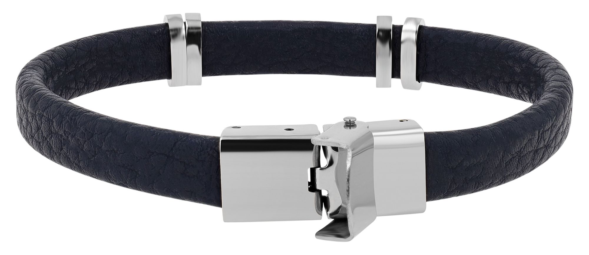Akzent Armband aus Echtleder, Edelstahl-Gravurplatte, blau