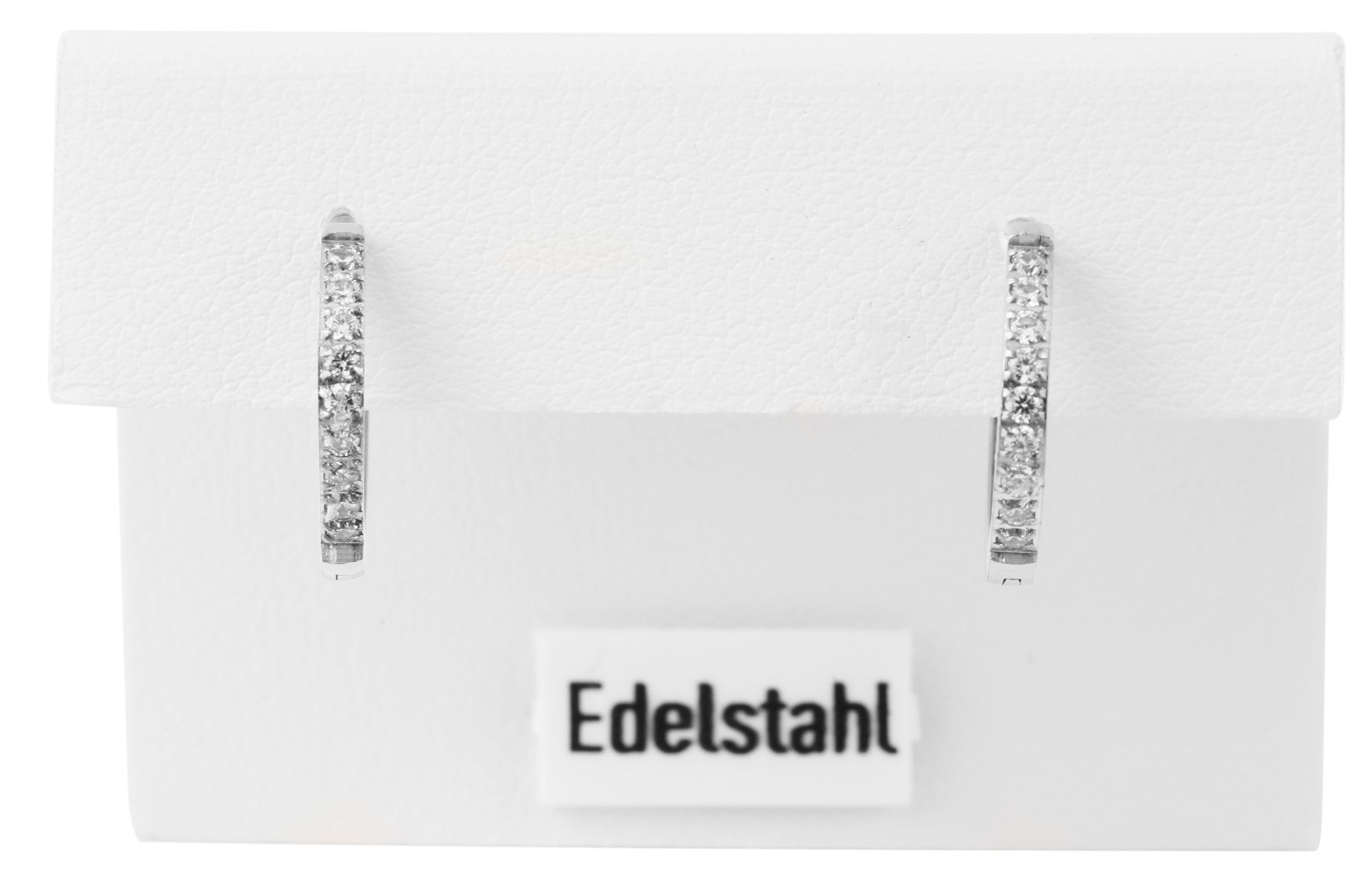 "Idita" Edelstahl Creolen, Similibesatz, Ø 12 mm, silberfarben