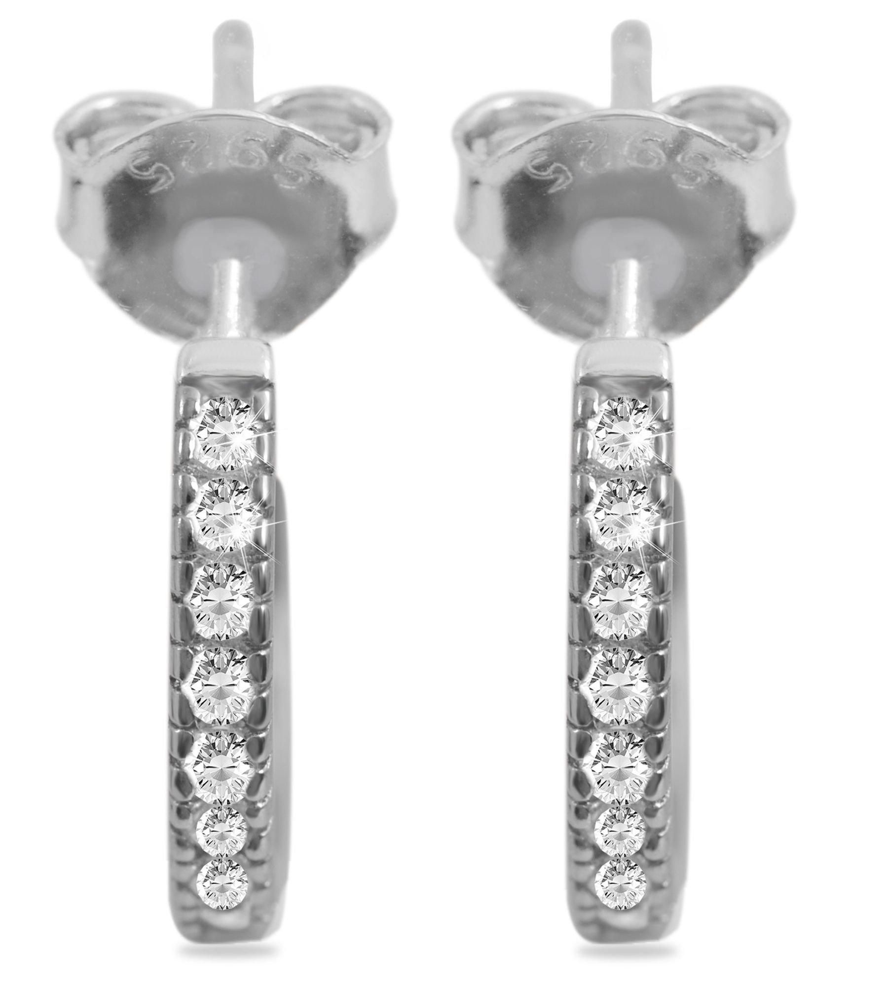 925/- Echt Silber Ohrstecker "Syra" halbrunde Creole mit Zirkoniabesatz, 925/rhodiniert