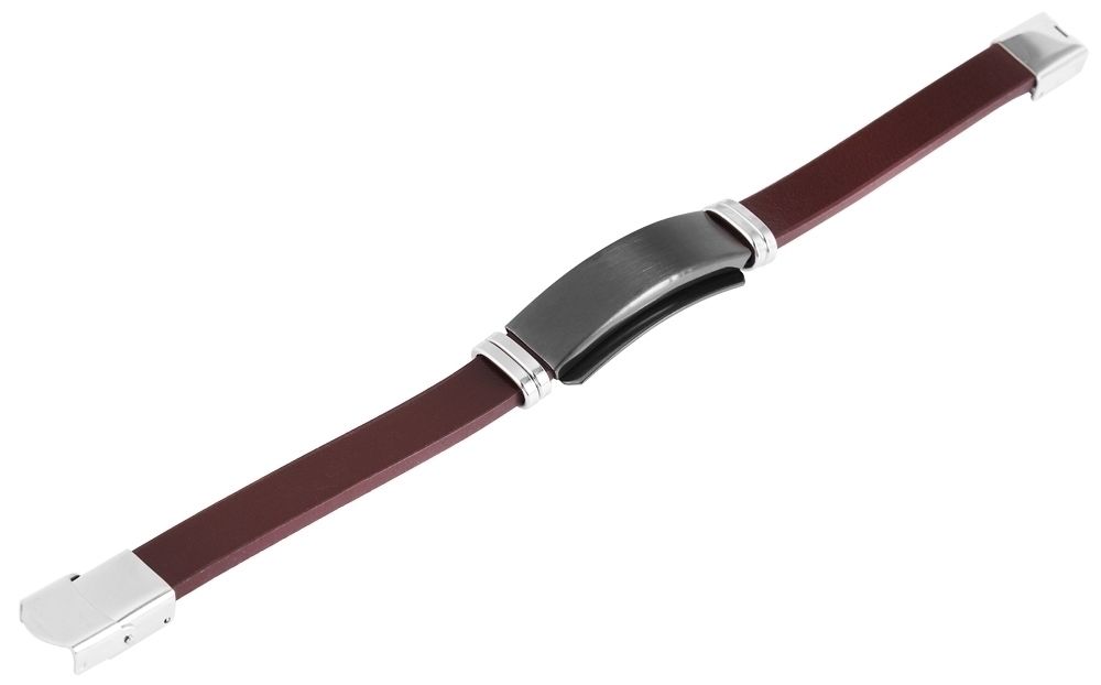 "Majid", Echtlederarmband, Edelstahlgravurplatte, dunkelbraun/schwarz, 21,5 cm