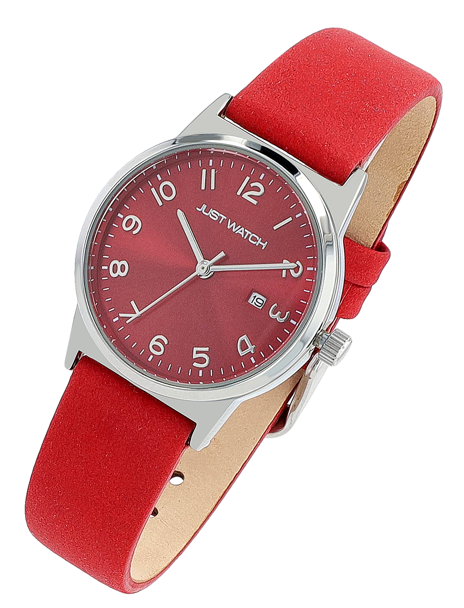 JUST WATCH Damenuhr "Naia" mit Echtlederband, Ø 30 mm, rot/ silberfarben
