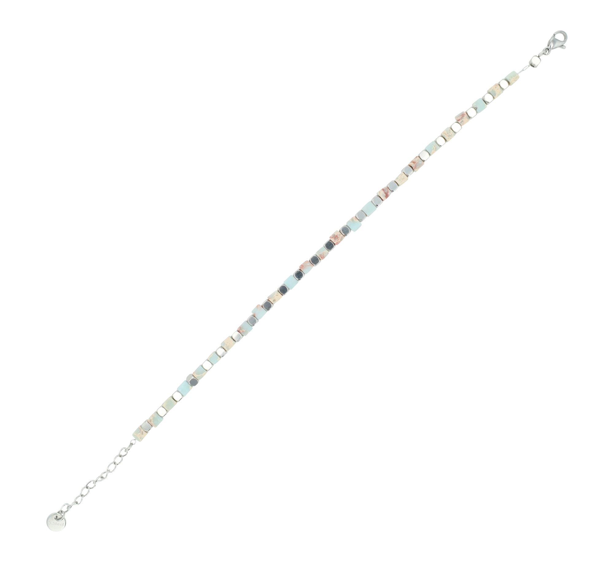 "Trix" Akzent Armband aus Edelstahl & Calcit Edelsteinen, 17 + 3 cm, silberfarben