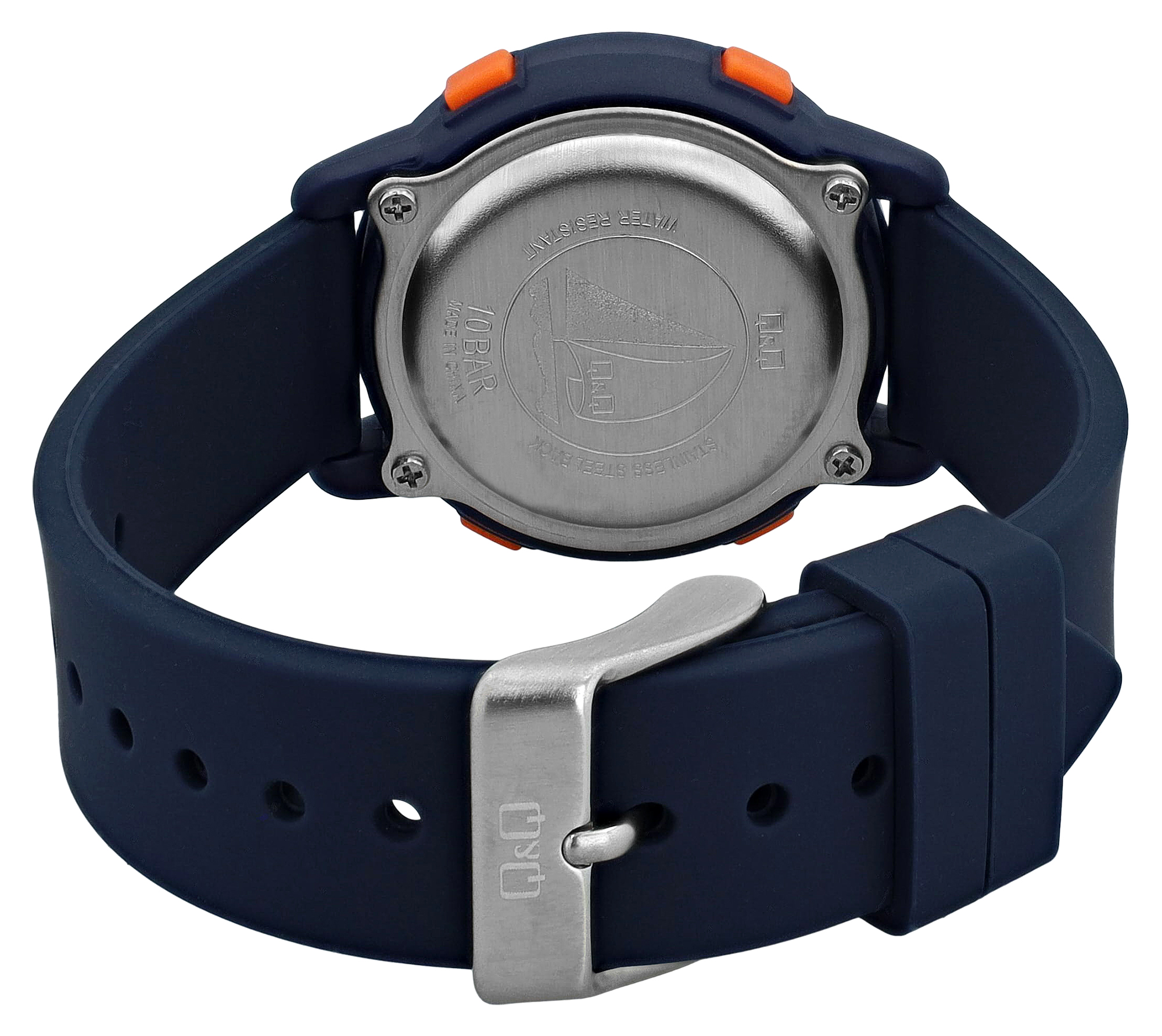 Q&Q Kinder/ Jugend Digitaluhr, Resinband, Ø 34 mm, blau (orange)