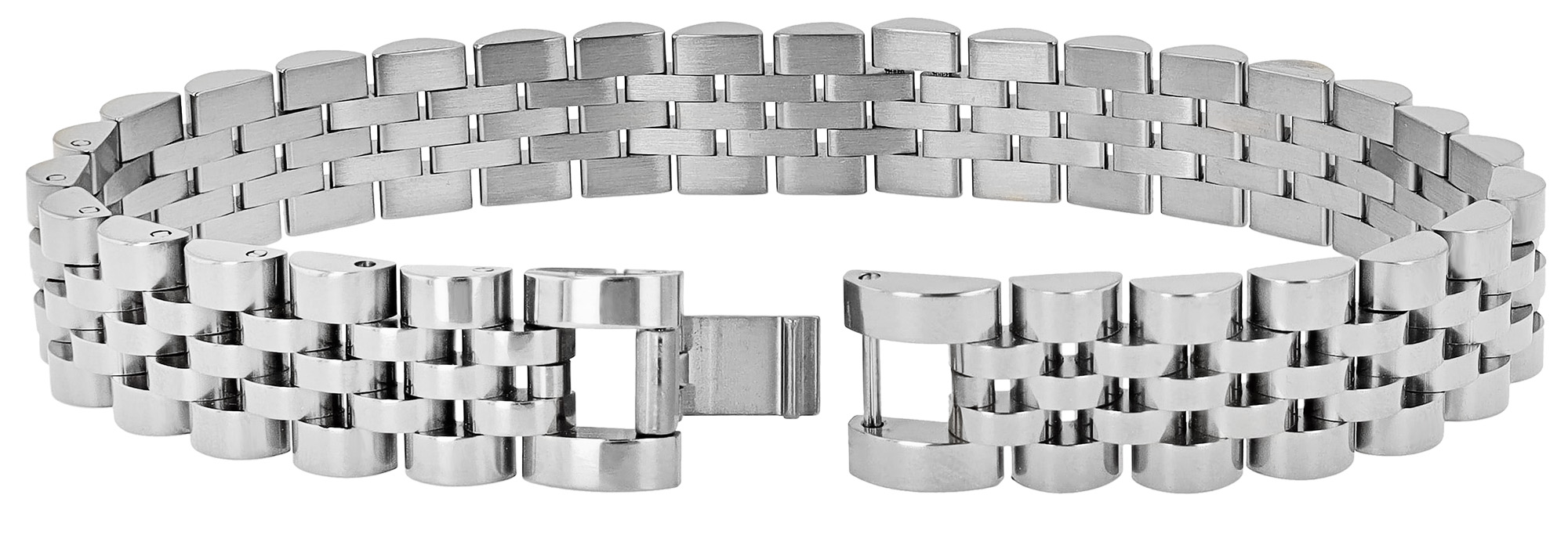 "Taron" Edelstahl Gliederarmband - Jubilee-Design, Länge 23 cm/ 12 mm, silberfarben