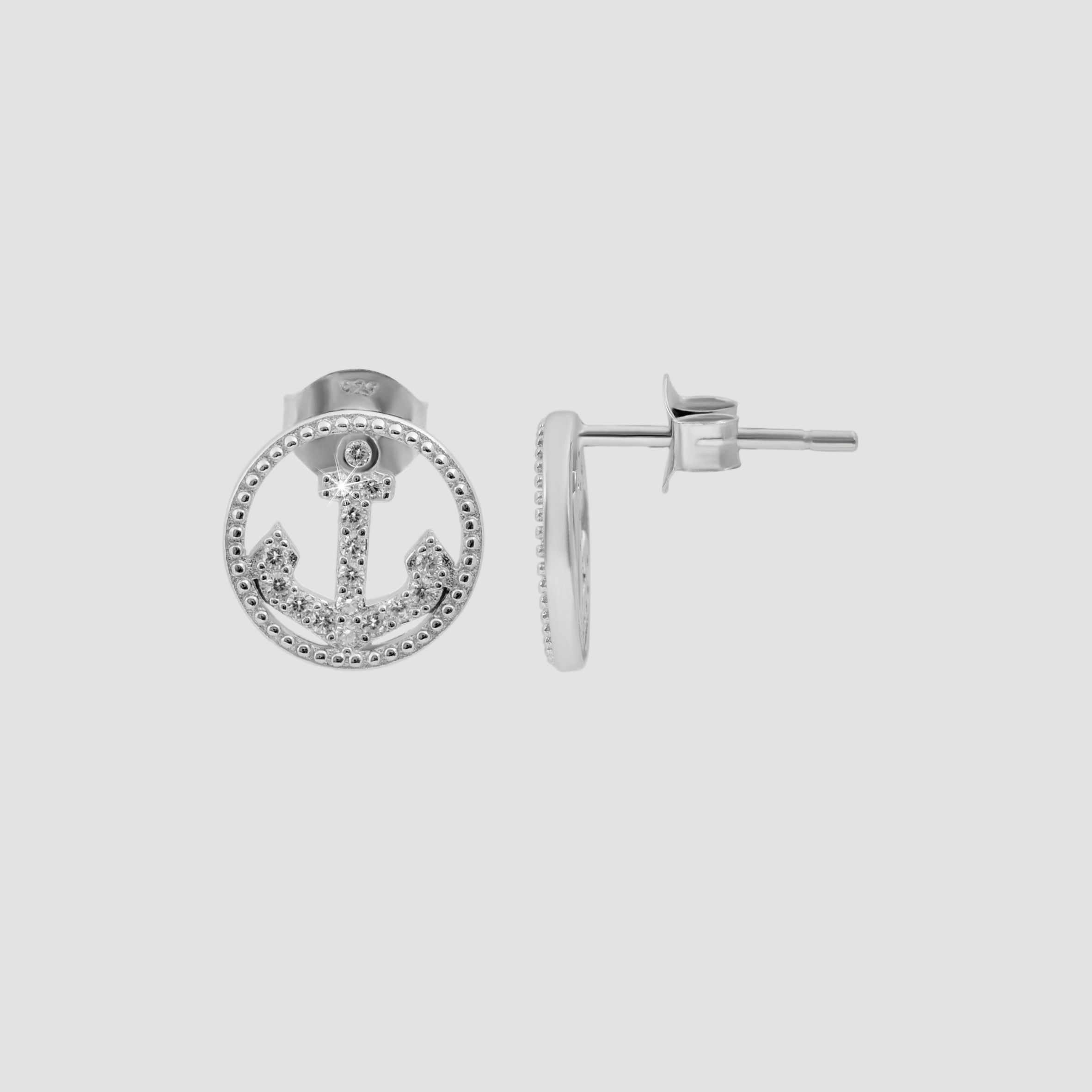 "Nazan" 925/- Echt Silber Ohrstecker Anker mit Zirkoniabesatz, silberfarben rhodiniert