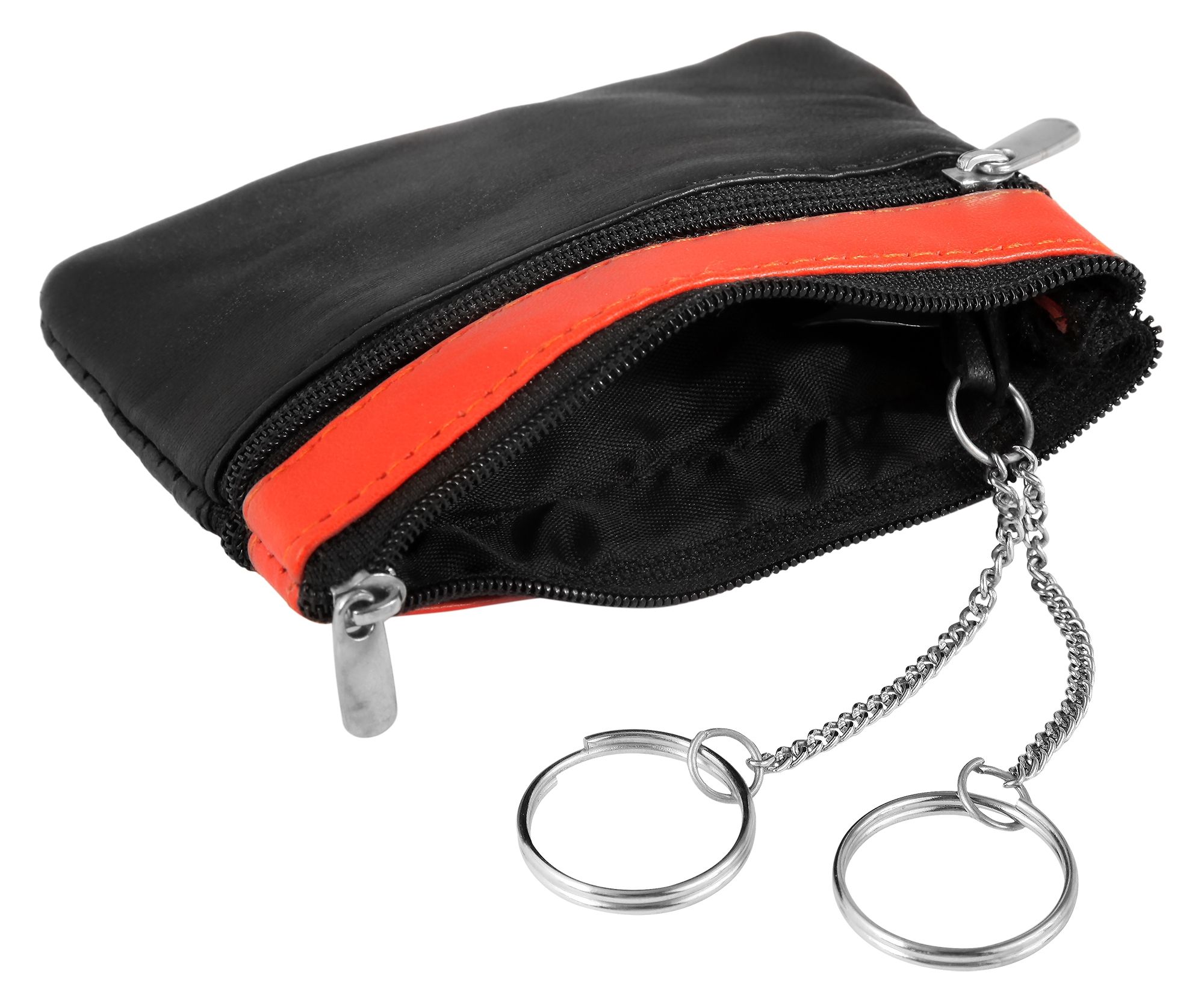 Excellanc Schlüsselbeutel aus Echtleder in schwarz/orange