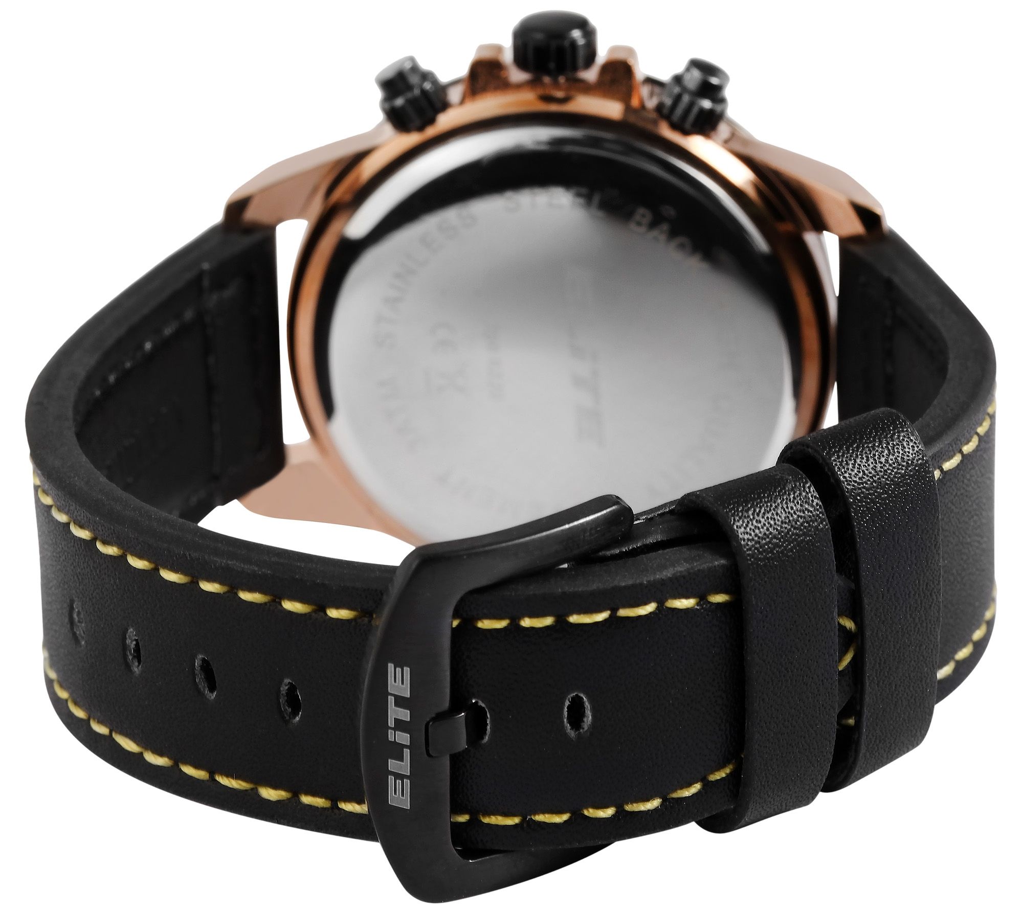 ELITE Herrenchronograph mit Echtlederband, schwarz/gelb
