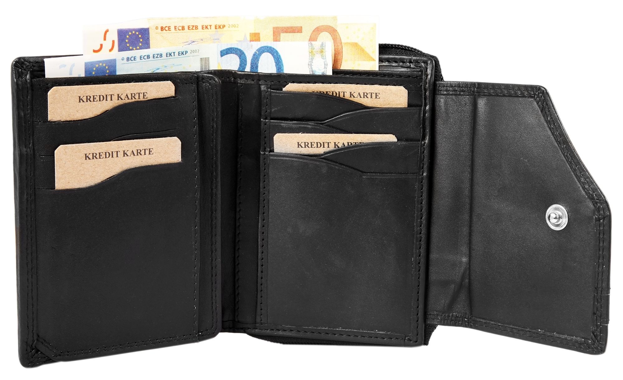 Akzent Damengeldbörse aus Echt Leder, Querformat, Schwarz