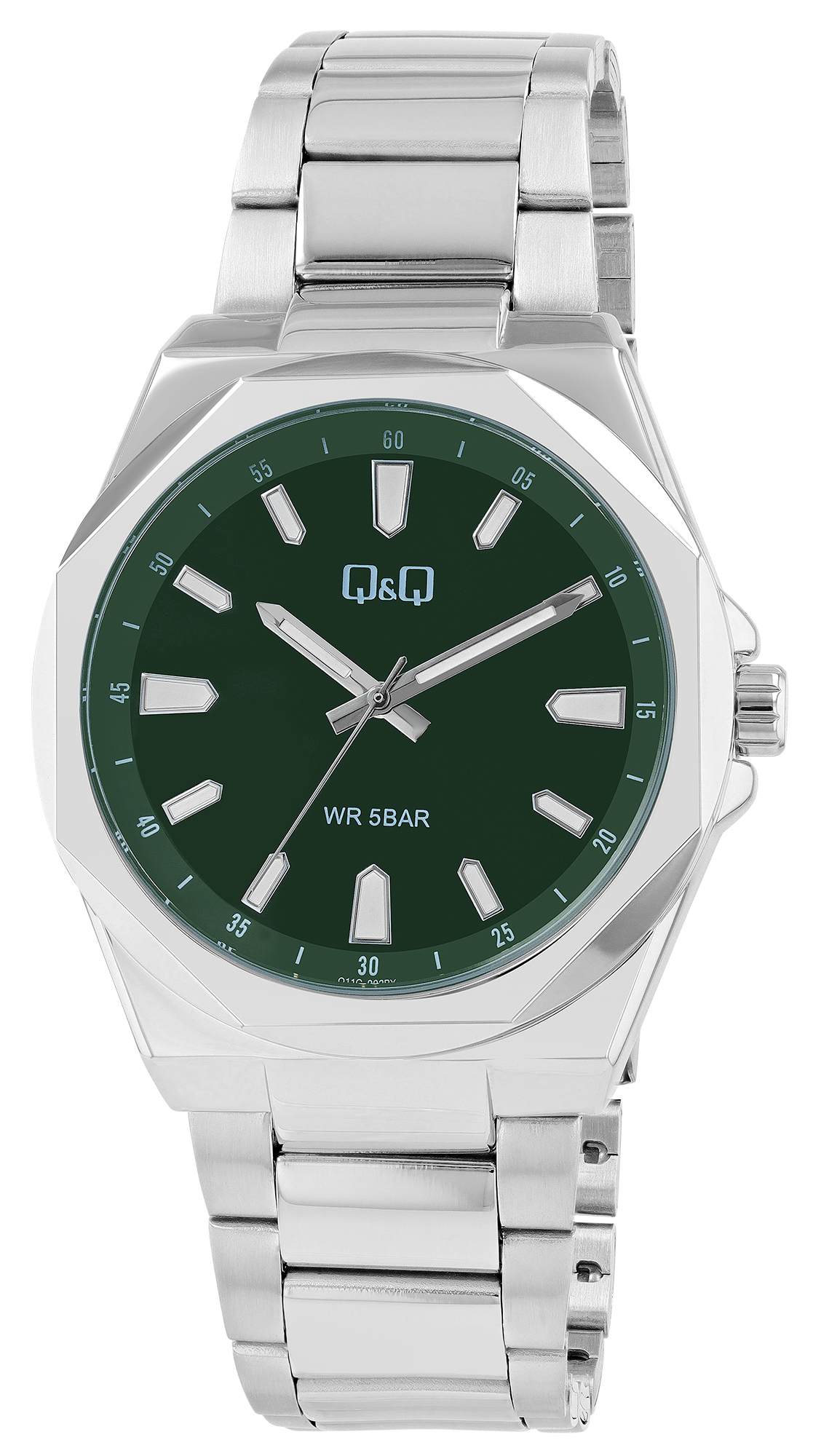 Q&Q Herrenuhr mit Edelstahlband, Ø 42 mm, silberfarben/ grün
