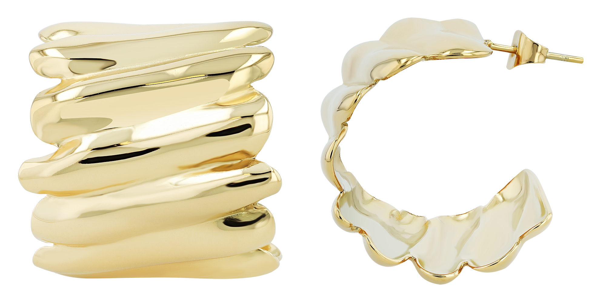 "Regina" Edelstahl Creolen/ Halbcreole im Wellen-Design, Statement, goldfarben