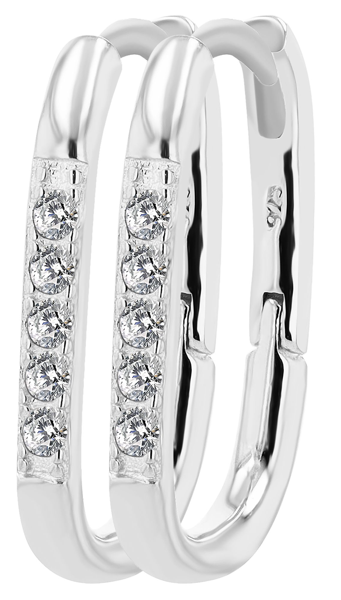 "Avya" 925/- Echt Silber, ovale Creolen, Zirkonia, silberfarben/ rhodiniert