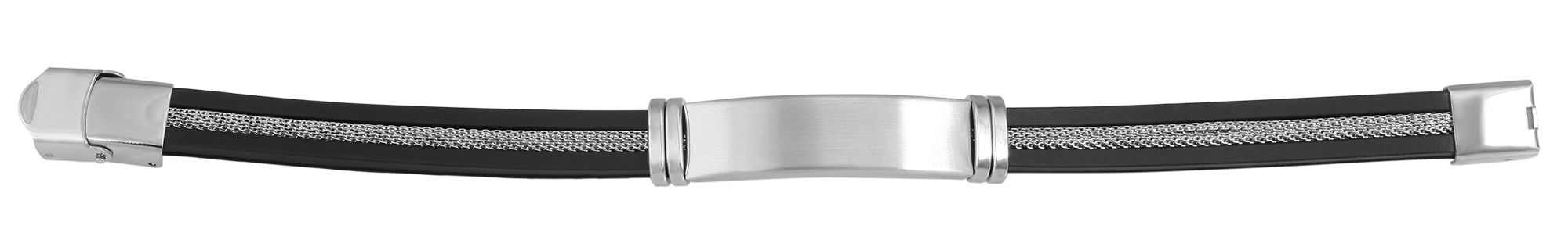 "Luke", Akzent Silikonarmband, Gravurplatte, Edelstahleinsatz, schwarz/silberfarben, 21 cm