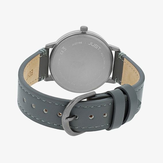JUST "Fanis" Titan Herrenuhr mit Echtlederarmband, 5 ATM, grau