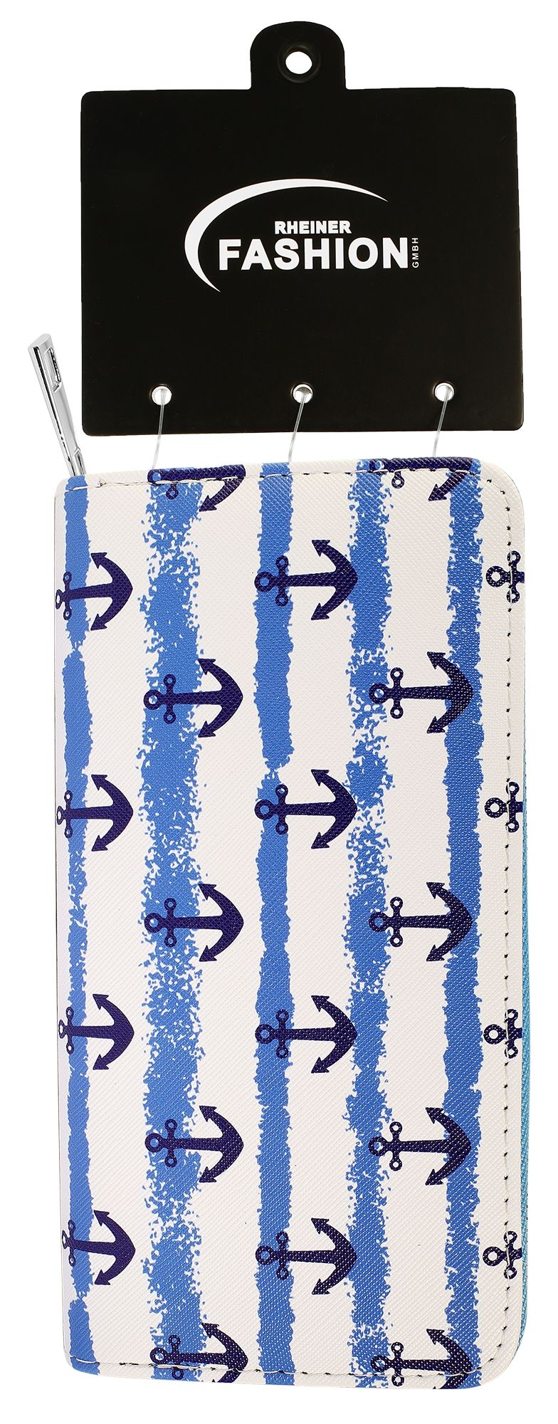 Cham Cham Damengeldbörse aus Lederimitat, martimes Design, blau/weiß mit dunkelblauen Ankern