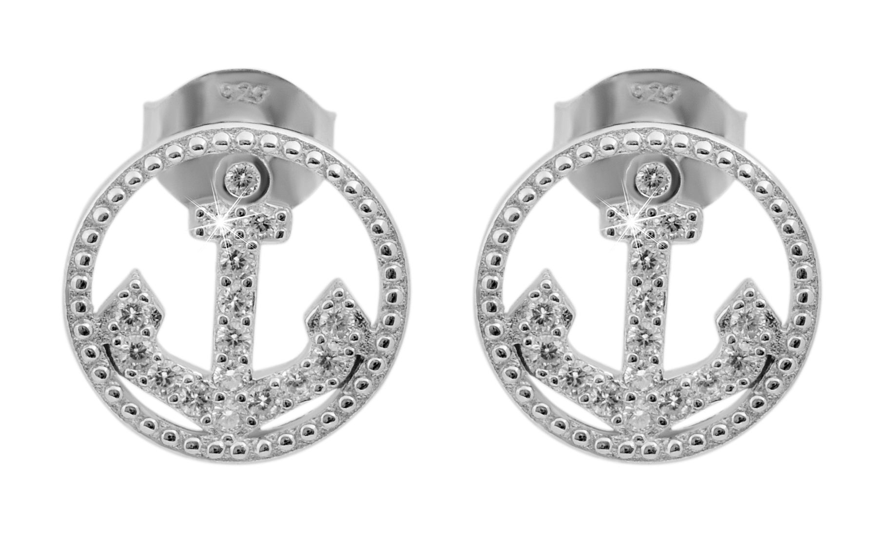 "Nazan" 925/- Echt Silber Ohrstecker Anker mit Zirkoniabesatz, silberfarben rhodiniert