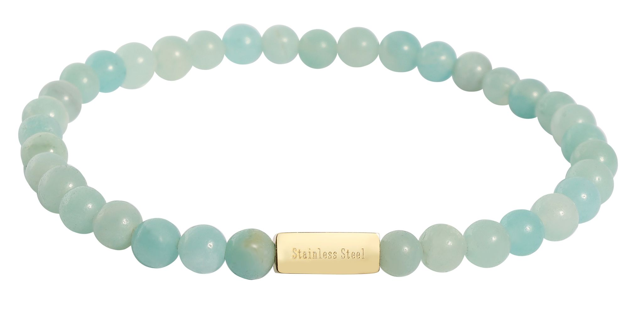 "Elysia" Kugelarmband, Naturstein (amazonite), gravurfähiges Edelstahlelement - goldfarben