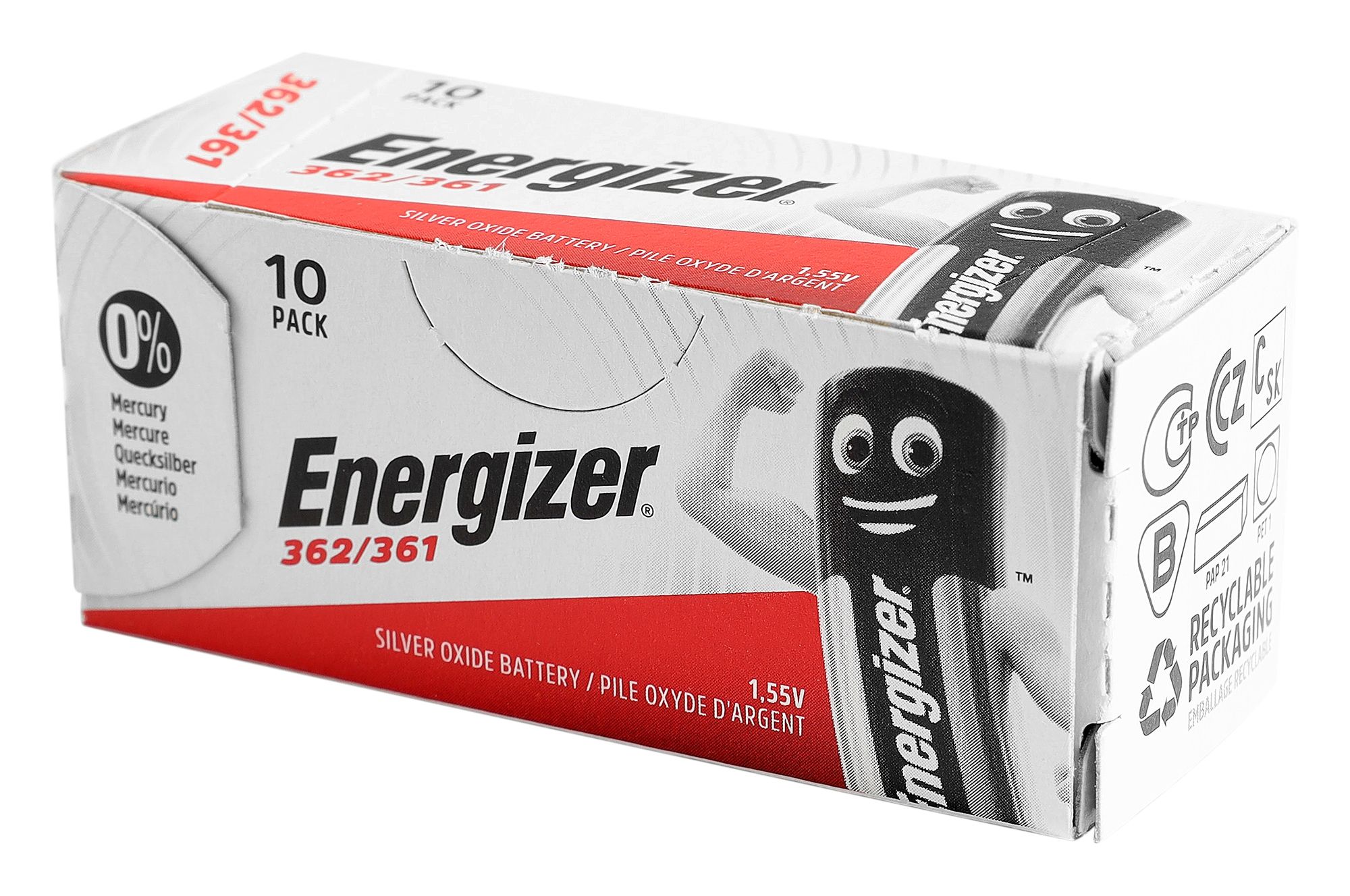 Energizer 362/361 Knopfzellen (10er-Pack) – 0% Quecksilber, 1,55V Silberoxid-Batterien