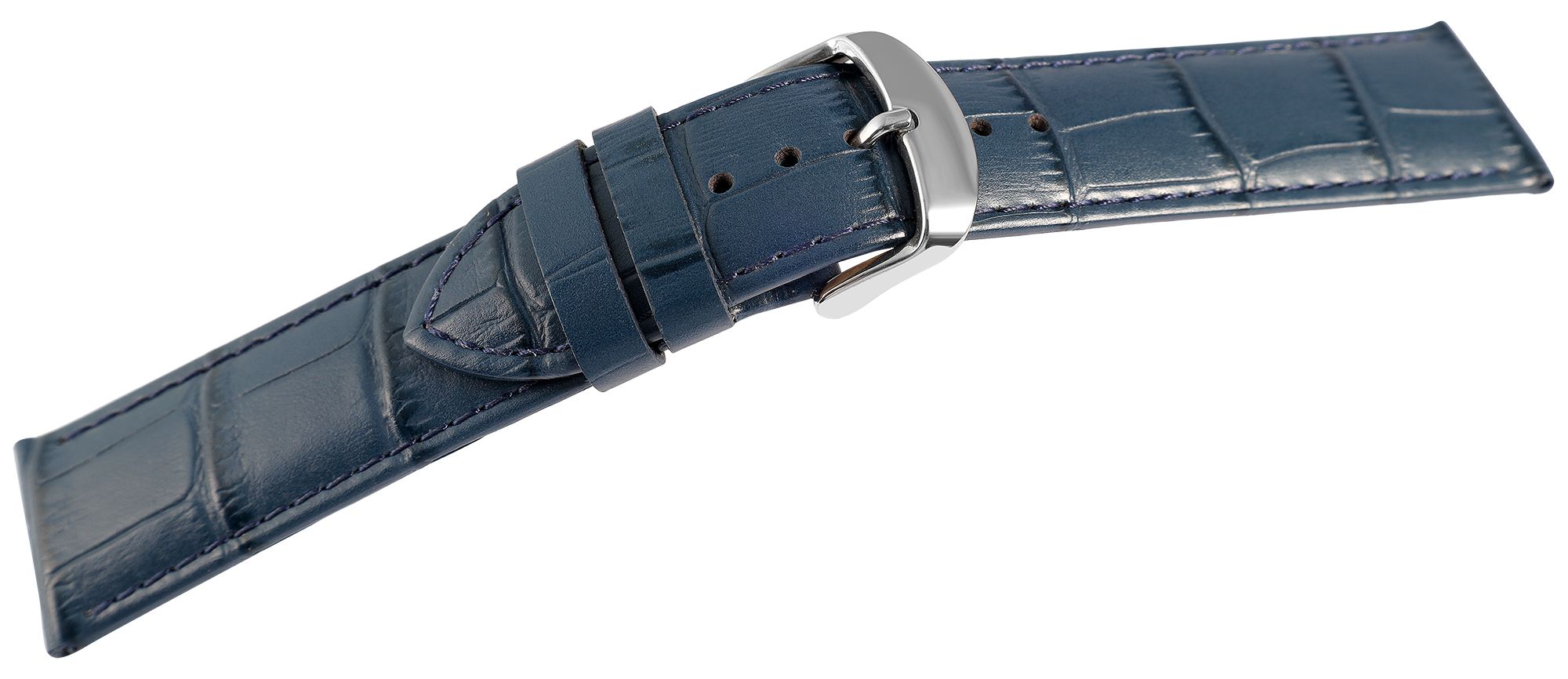 Uhrenarmband aus Echt Leder, Kroko-Optik, dunkelblau, 22 mm
