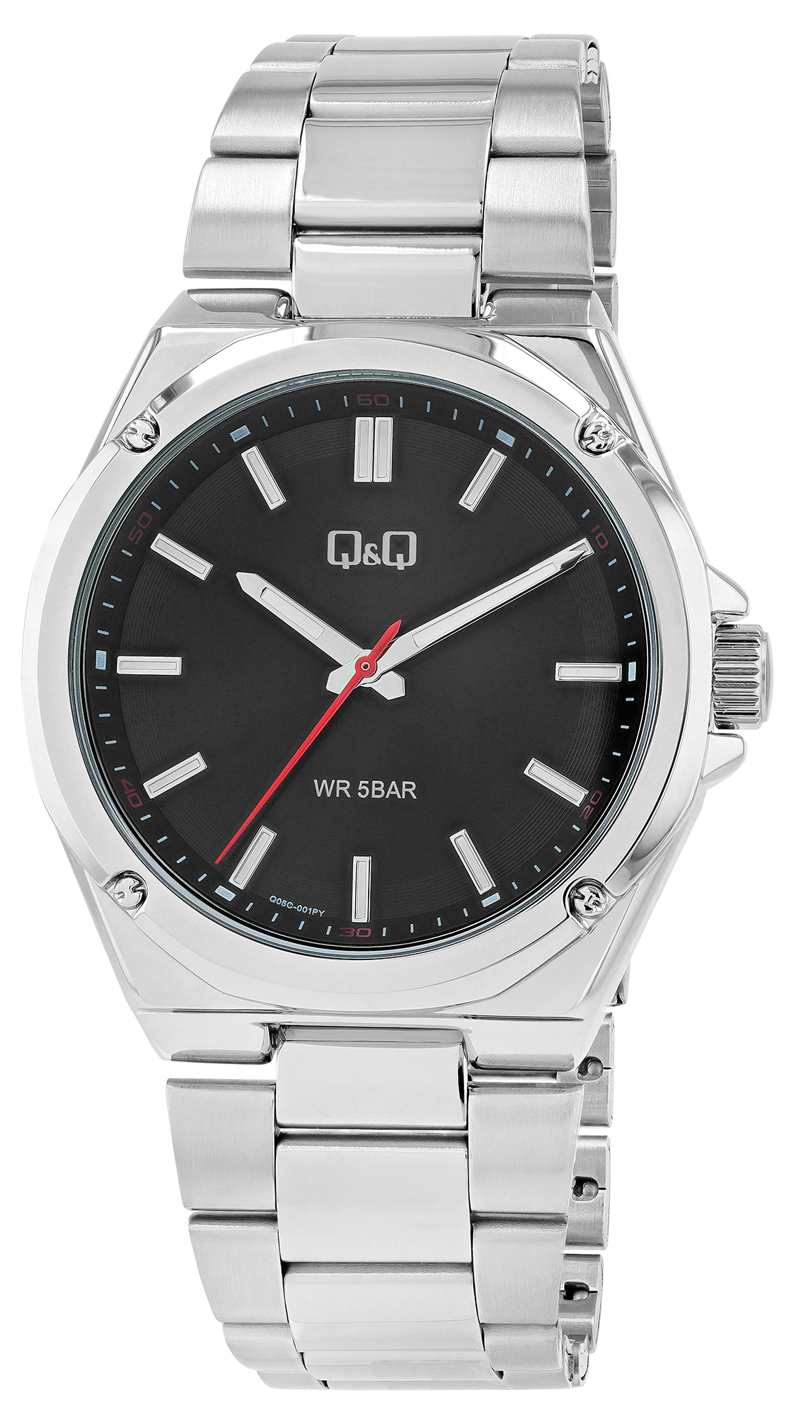 Q&Q Herrenuhr mit Edelstahlband, Ø 42 mm, silberfarben/ schwarz