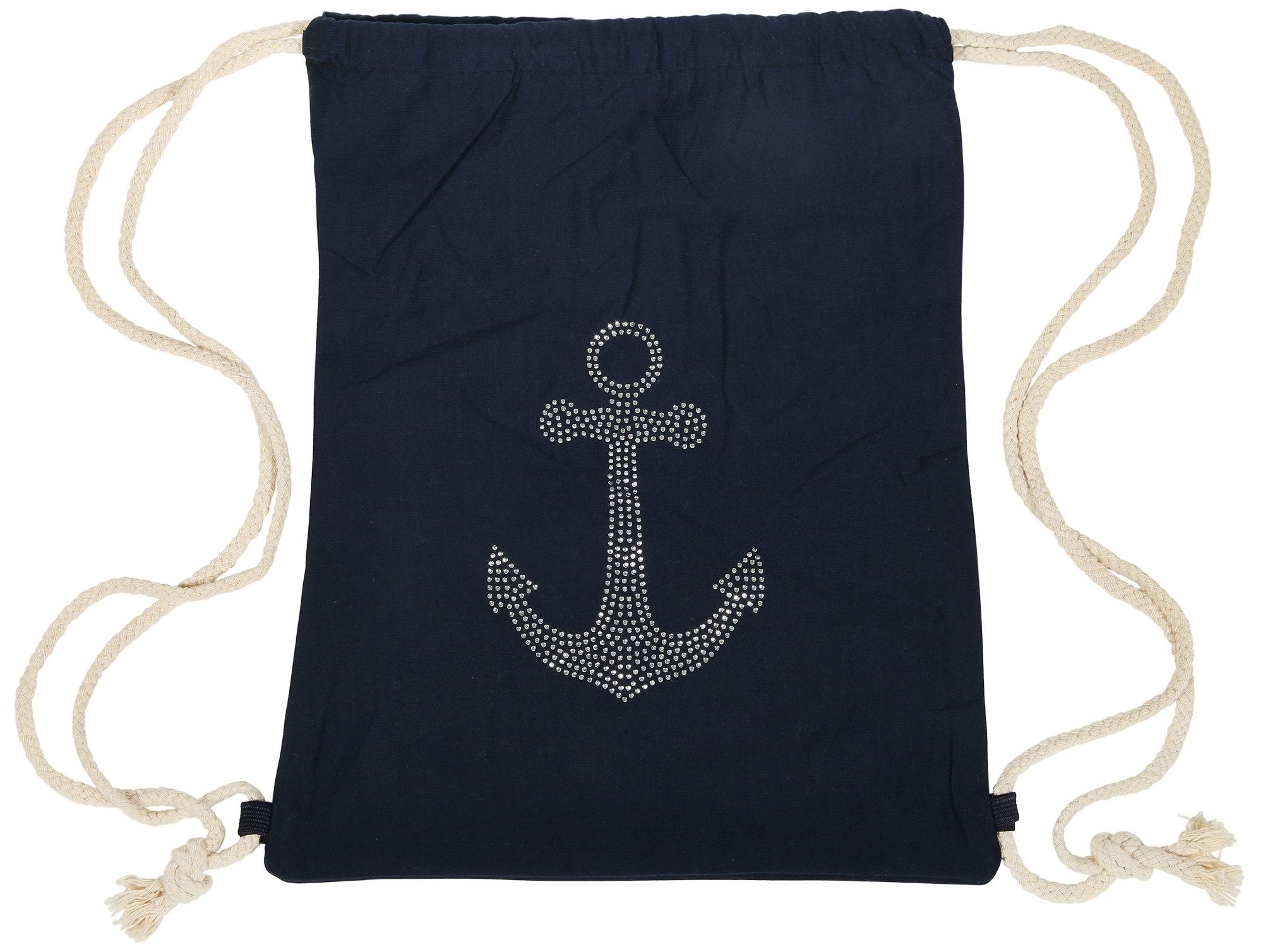 Turnbeutel aus Textil, Anker mit Strass, blau