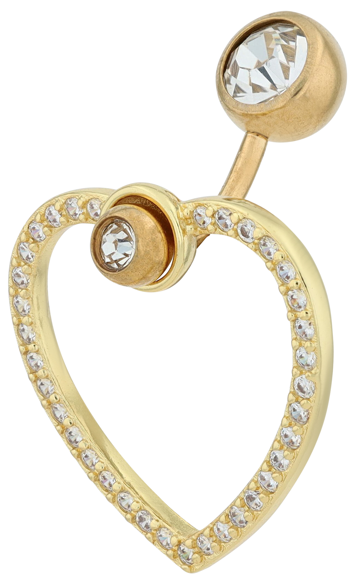 "Gitte" Edelstahl-Bronze Bauchnabelpiercing, Länge 11mm/ Stärke 1,8, Herz, Zirkonia, goldfarben