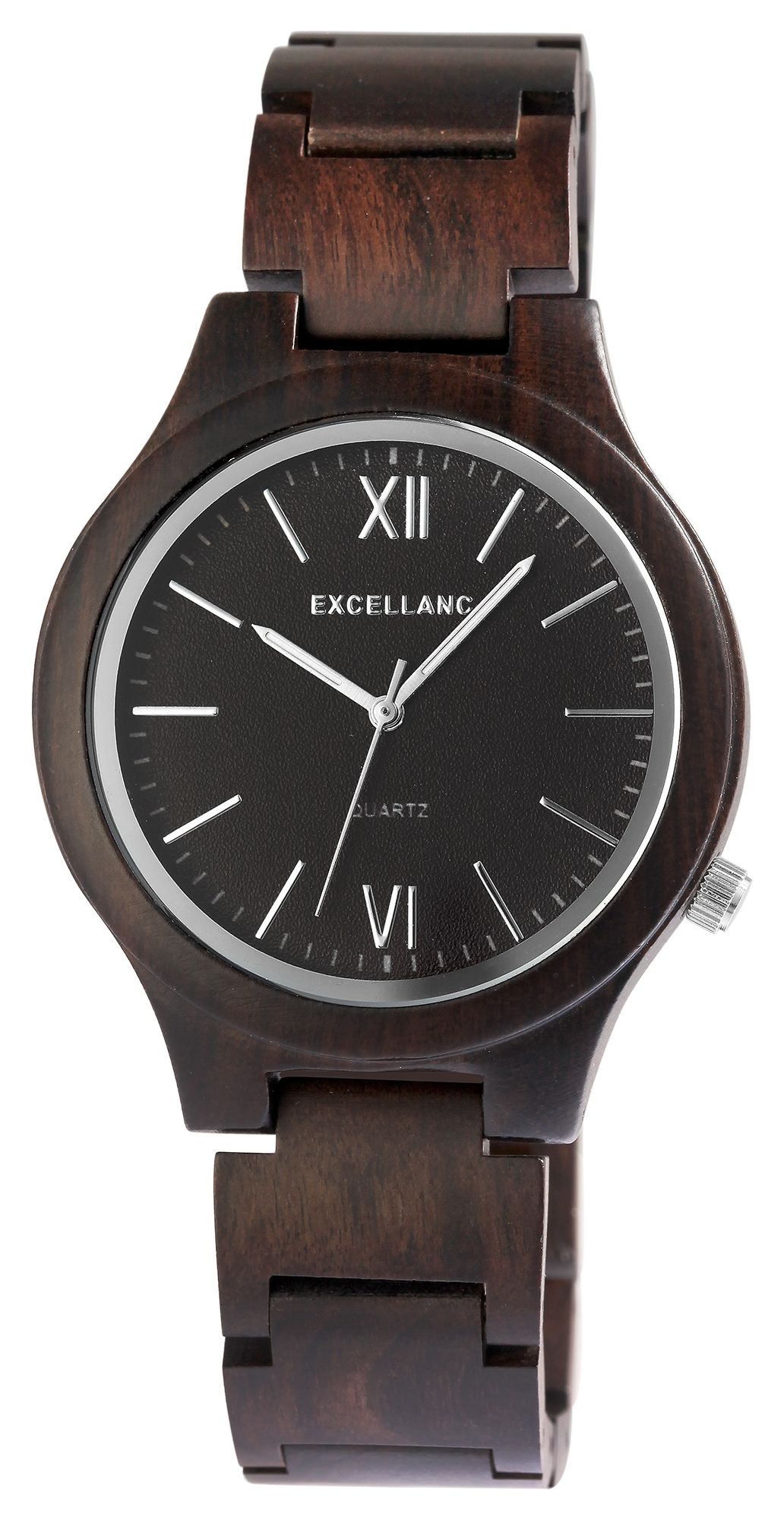 Excellanc Damen Armbanduhr aus schwarzem Sandelholz mit Edelstahl Faltschließe