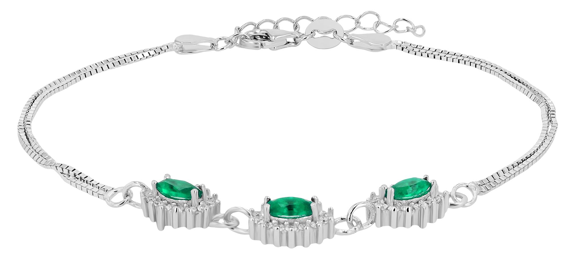 "Diana" 925/- Echt Silber Armband 17+3cm - Entourage Stil, Zirkonia - grün, rhodiniert