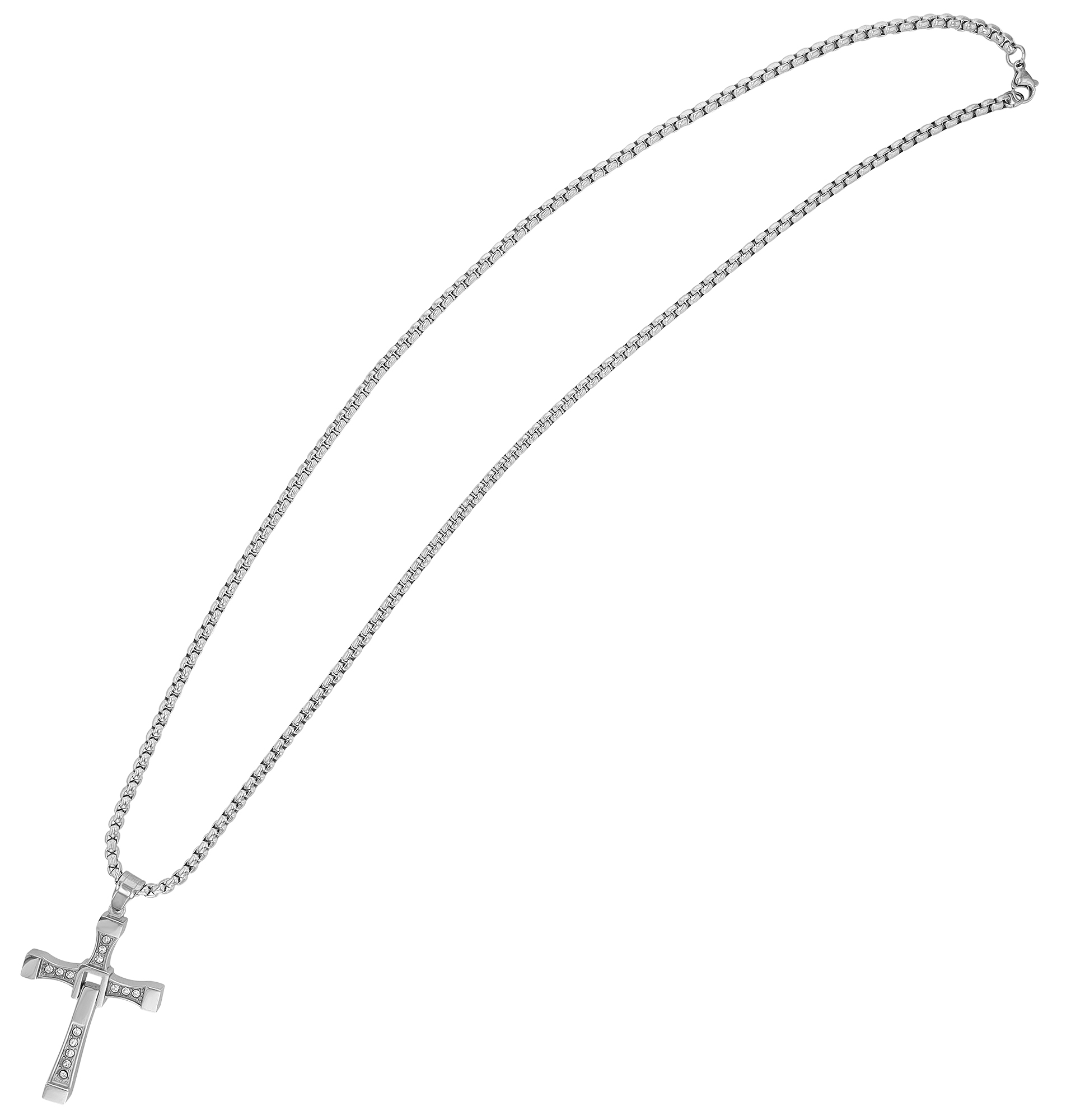 "Kless" Edelstahl Kette (61cm/ 3,5 mm) mit Anhänger - Kreuz, silberfarbig