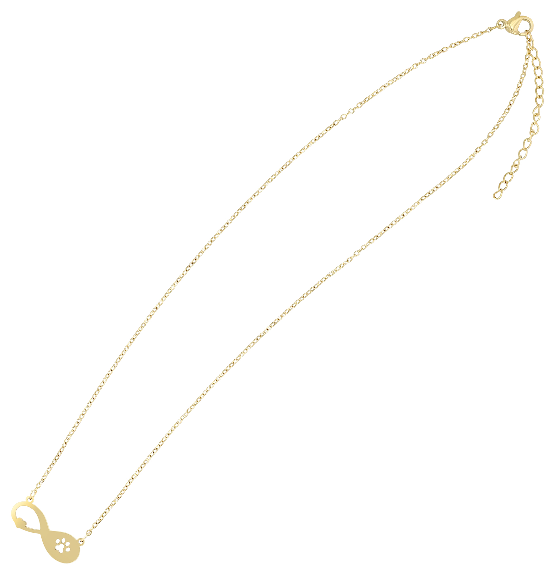 "Carlin", Edelstahl Kette mit Anhänger - Infinity/ Pfote, 43+5cm, goldfarben
