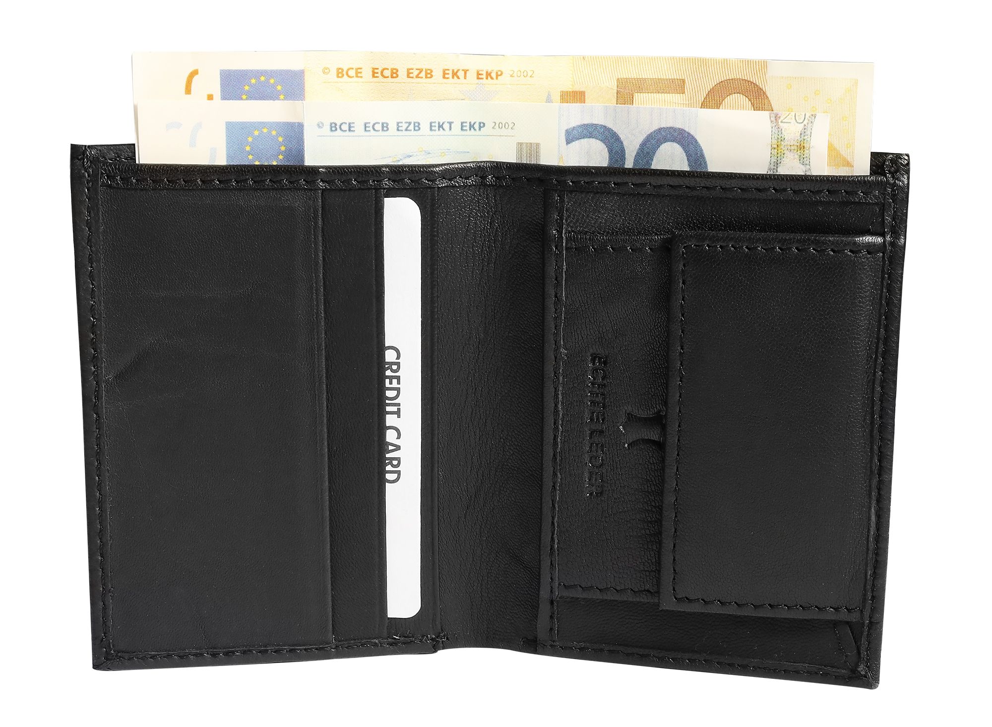 Excellanc Mini-Geldbörse aus Echtleder, Hochformat, schwarz