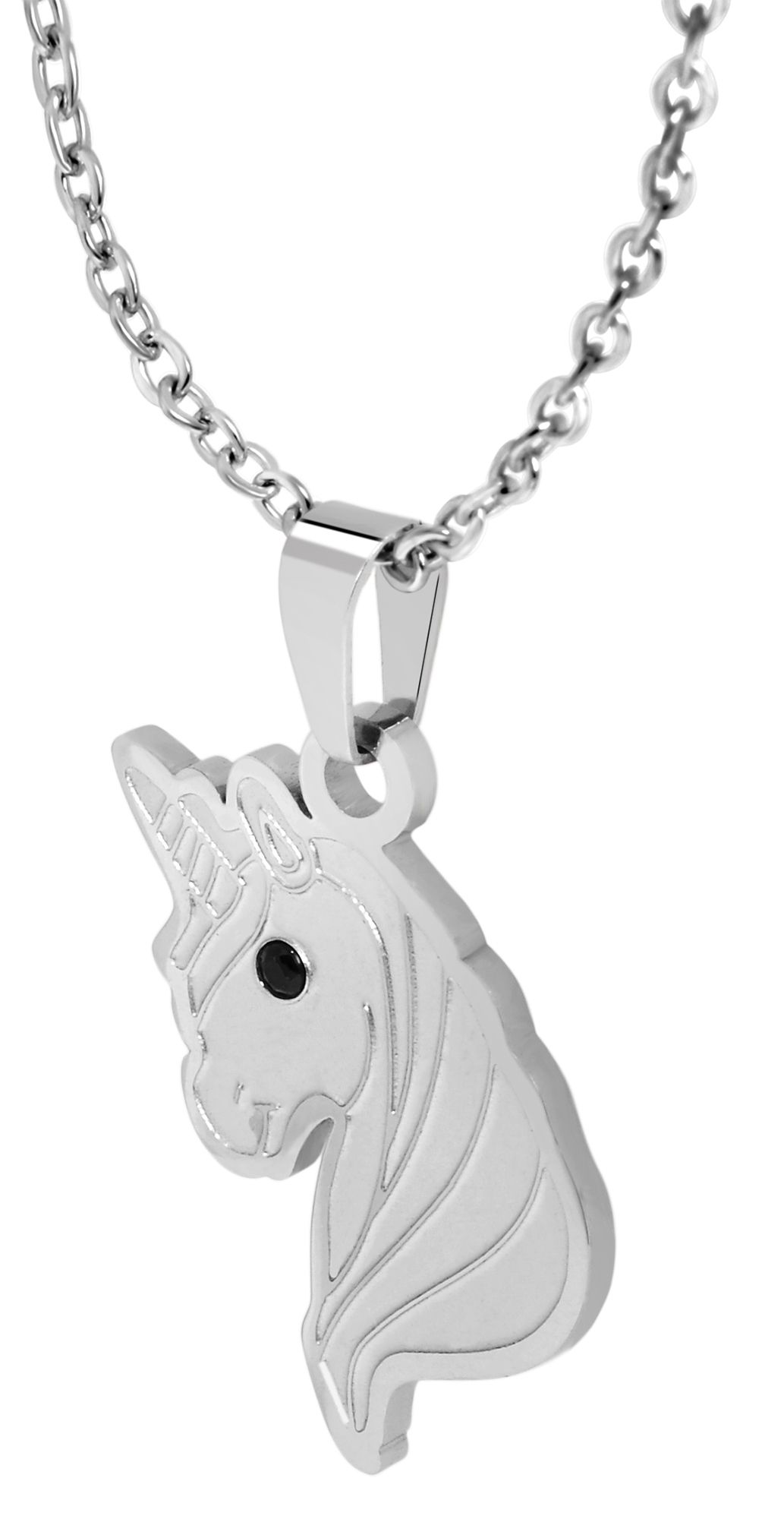"Daffy" Edelstahl Schmuckset - Kette und Ohrstecker, Einhorn, silberfarben