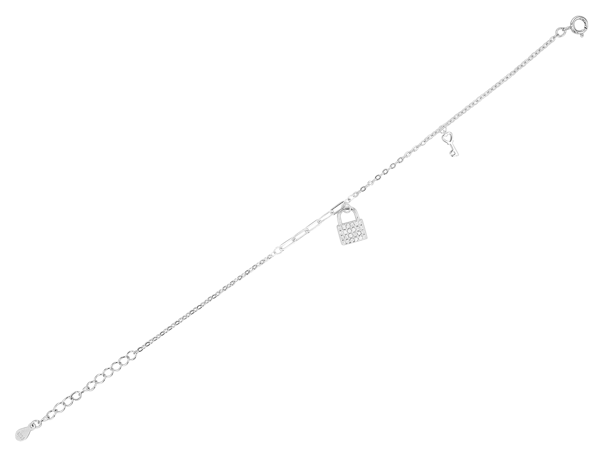 "Kessi" 925/- Echt Silber Armband, rhodiniert, Zirkonia, Schloss mit Schüssel