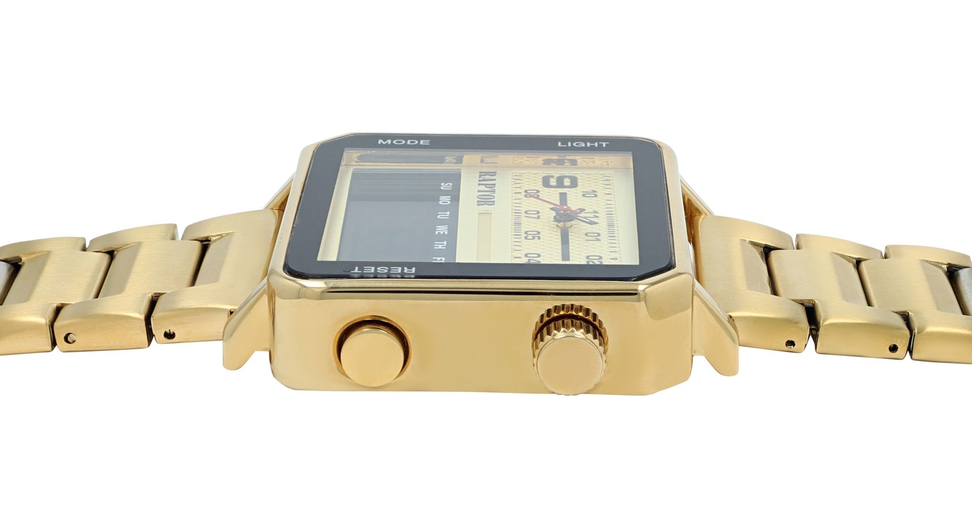 Raptor Herrenuhr "Fabius" mit Edelstahlarmband, eckig, analog/digitale Anzeige, goldfarben