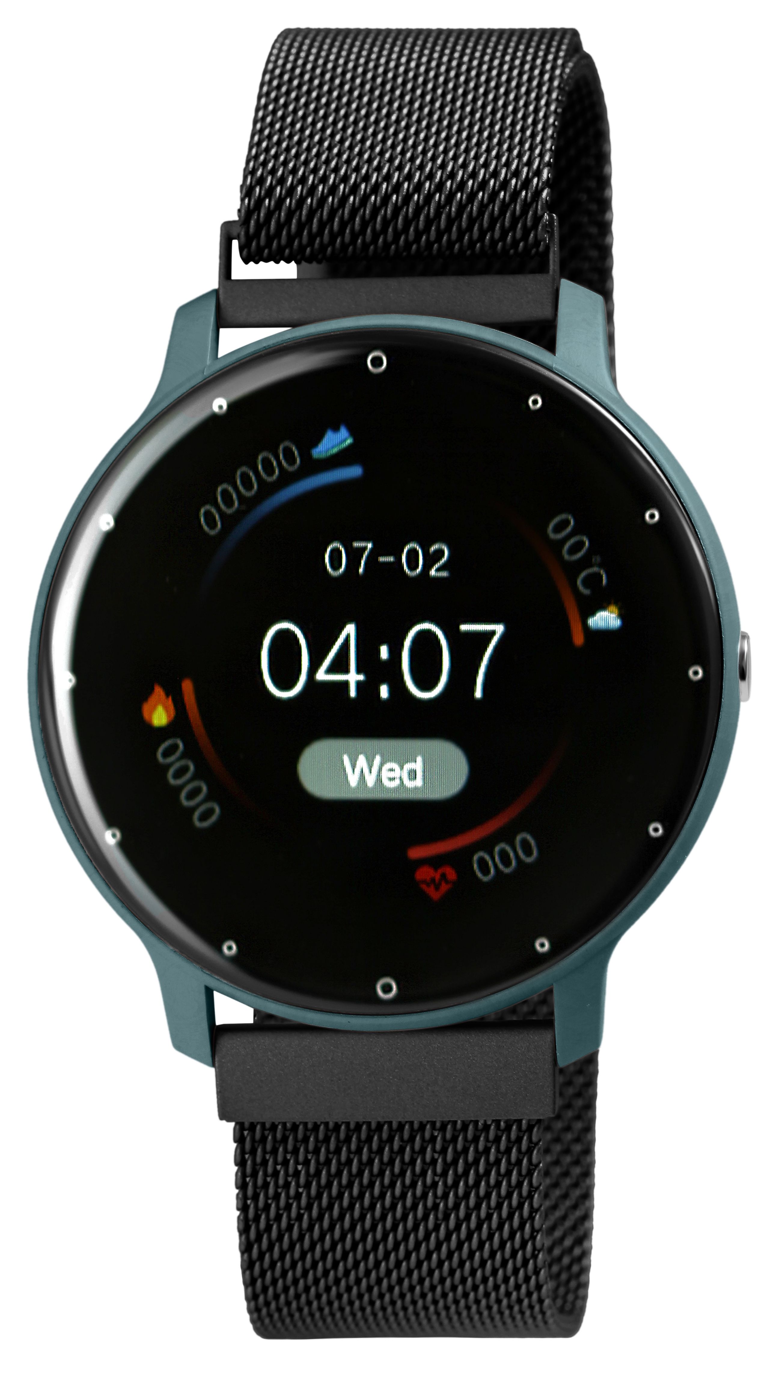 TimeTech Smartwatch mit Mesharmband, schwarz/blau