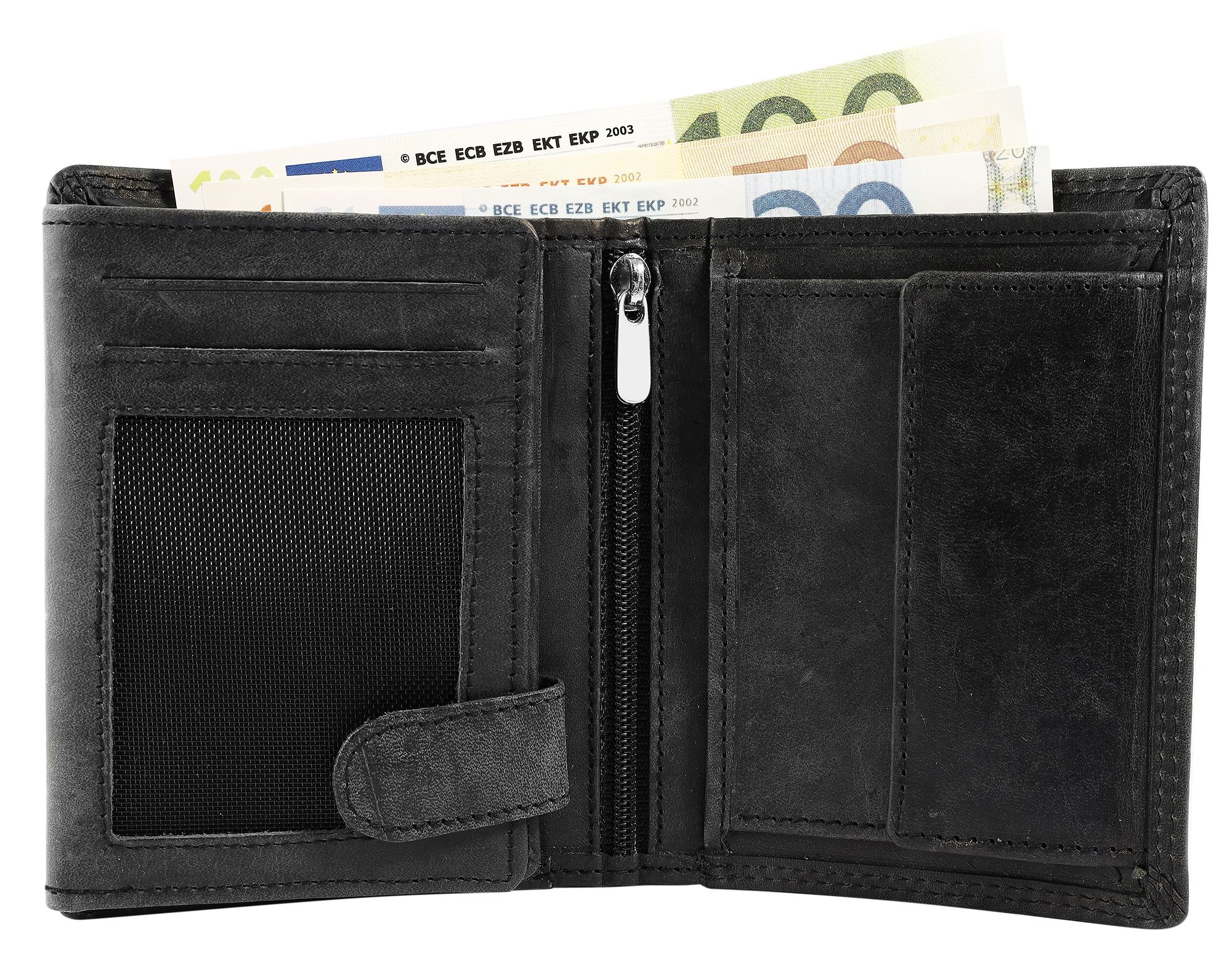 Akzent Echt Leder (Hunter-Leder) Geldbörse, RFID, Hochformat, "Adler", schwarz