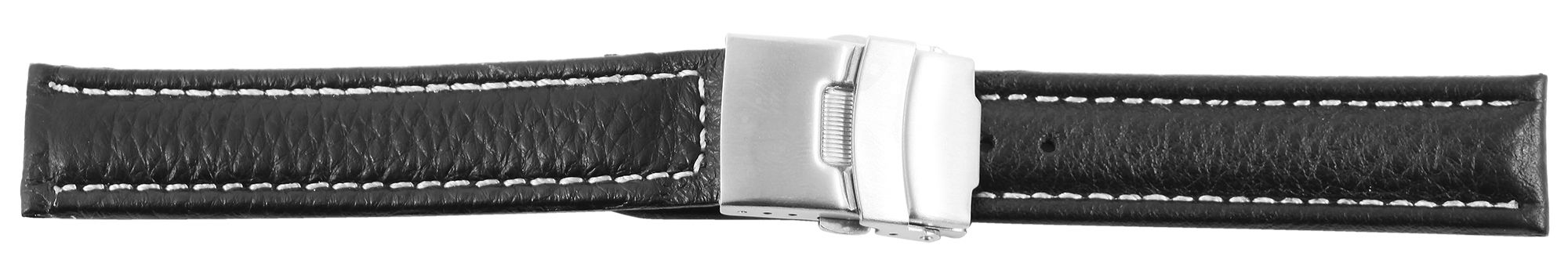 Echtleder-Uhrenarmband, schwarz, Faltschließe, 16 mm
