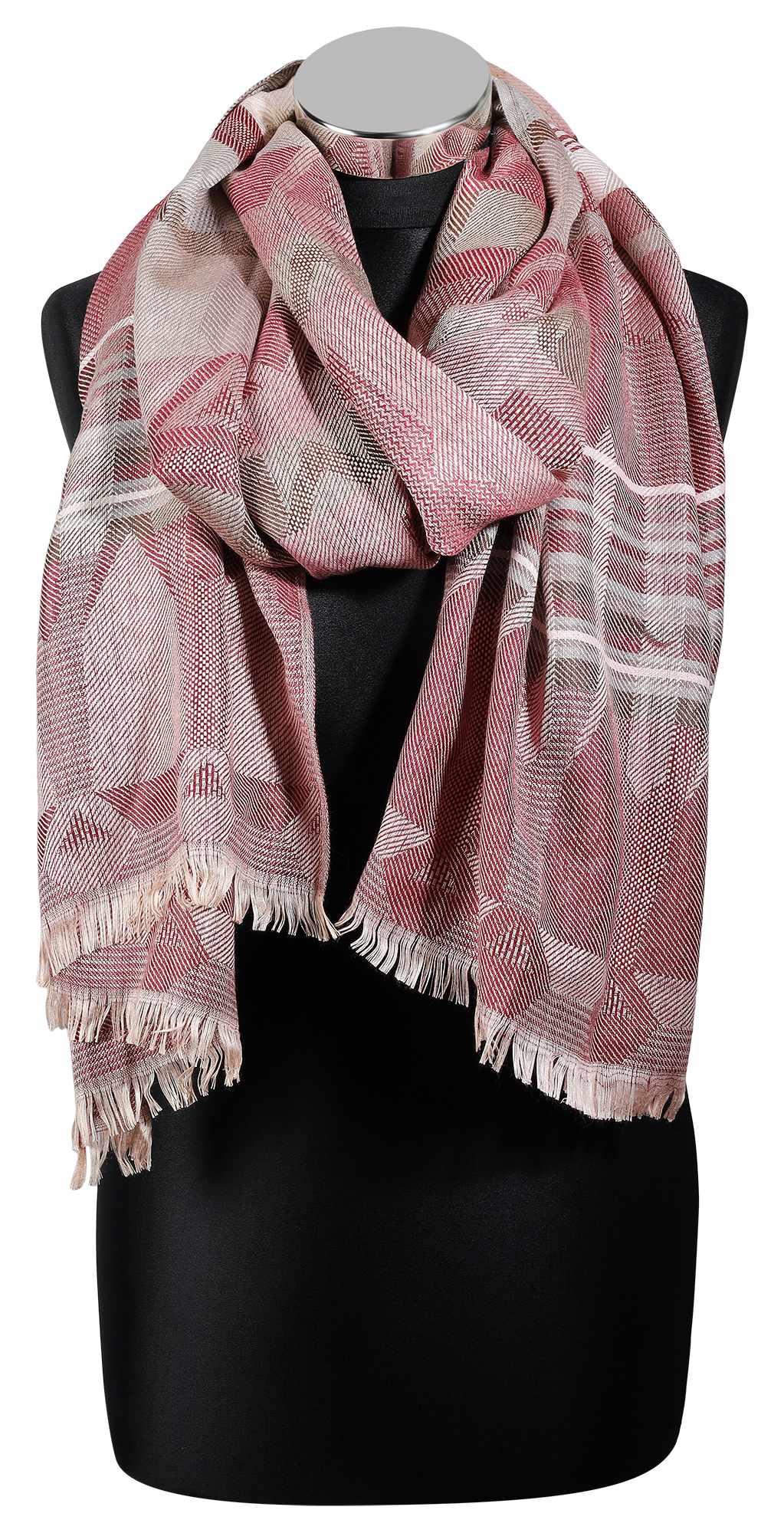 Winterschal gemustert Rot/ Beige, 100% Viskose, VE 4