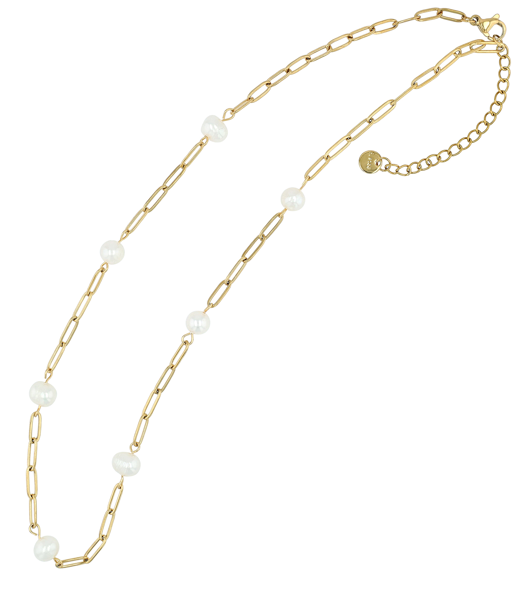 "Myko" Edelstahl Kette/ Gliederkette mit Süßwasserperlen, goldfarben 40 + 5 cm