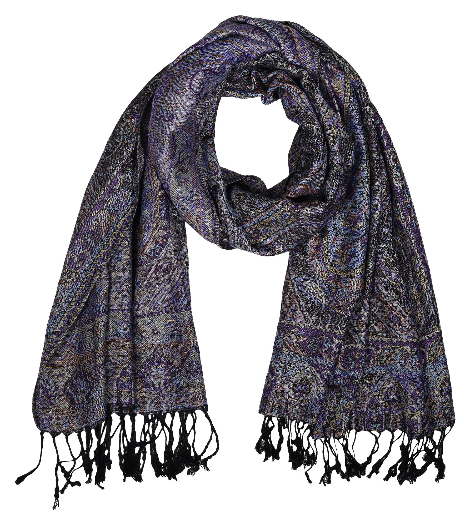 Schalpaket, 100% Viskose, VE 4, Paisley-Muster - grau/ lila