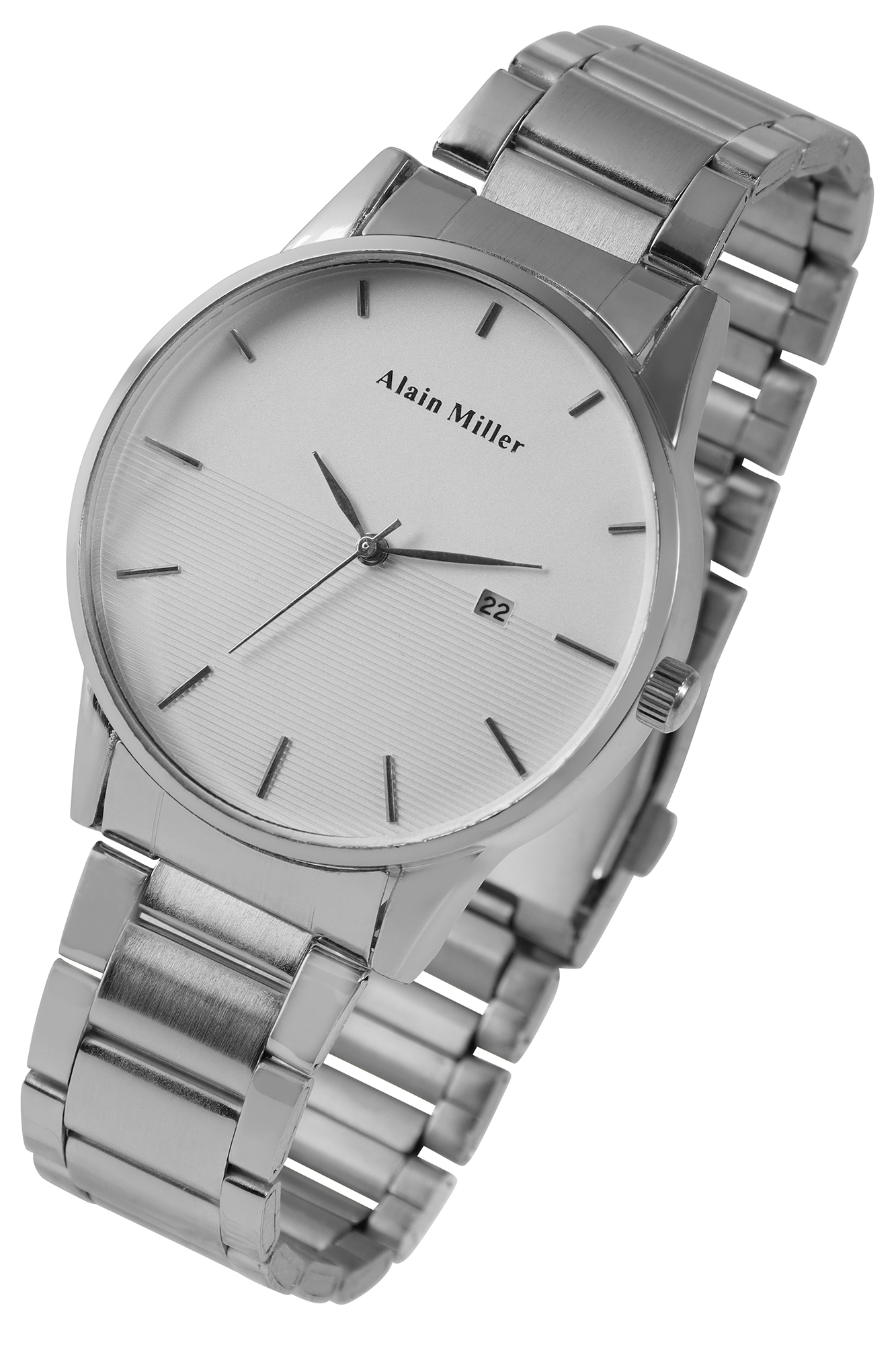 Alain Miller Herrenuhr mit Metallband, silberfarbig, Ø 4,5 cm