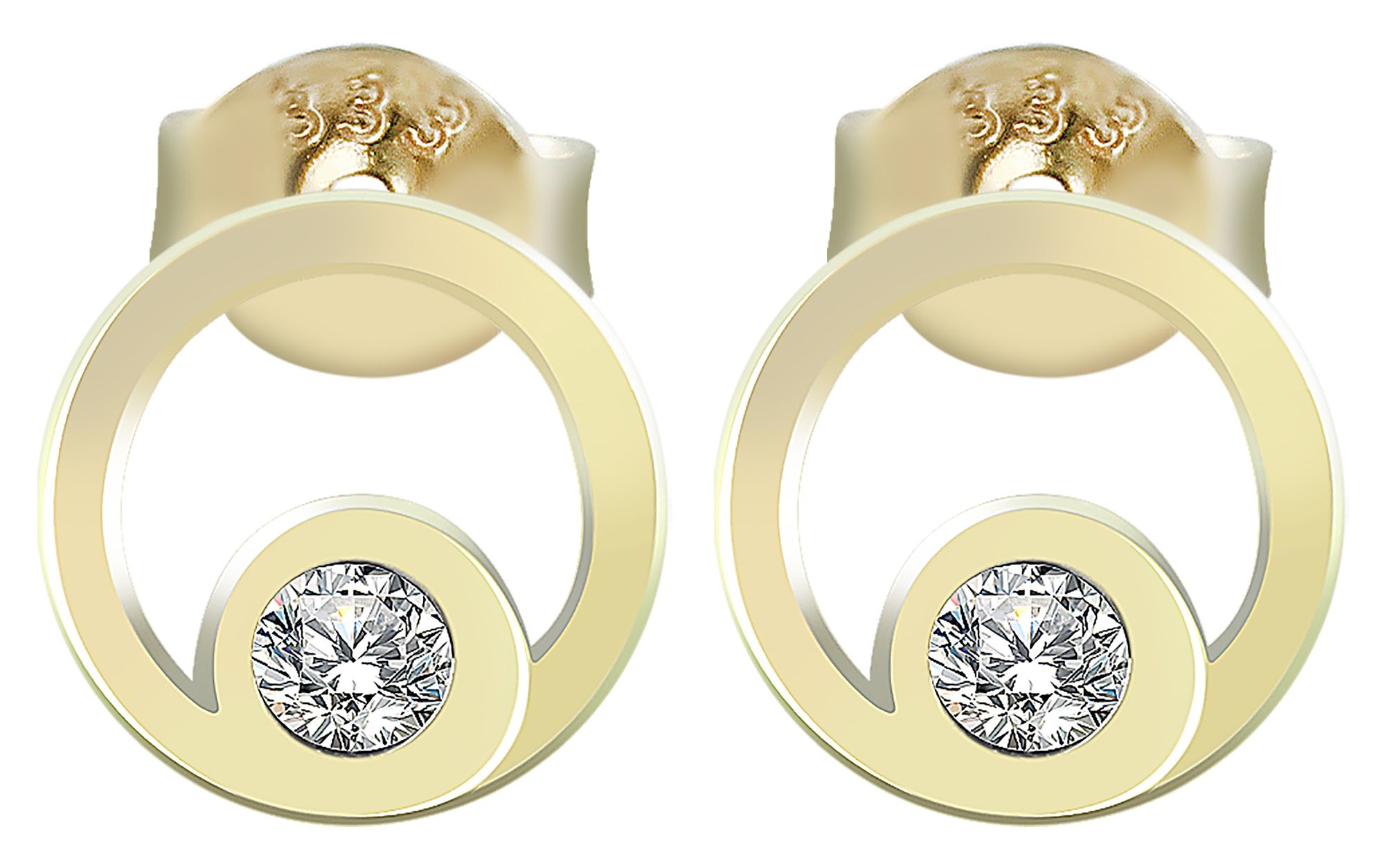 333/- Gold Ohrstecker mit Zirkoniabesatz, Gelbgold, 8 Karat, rund